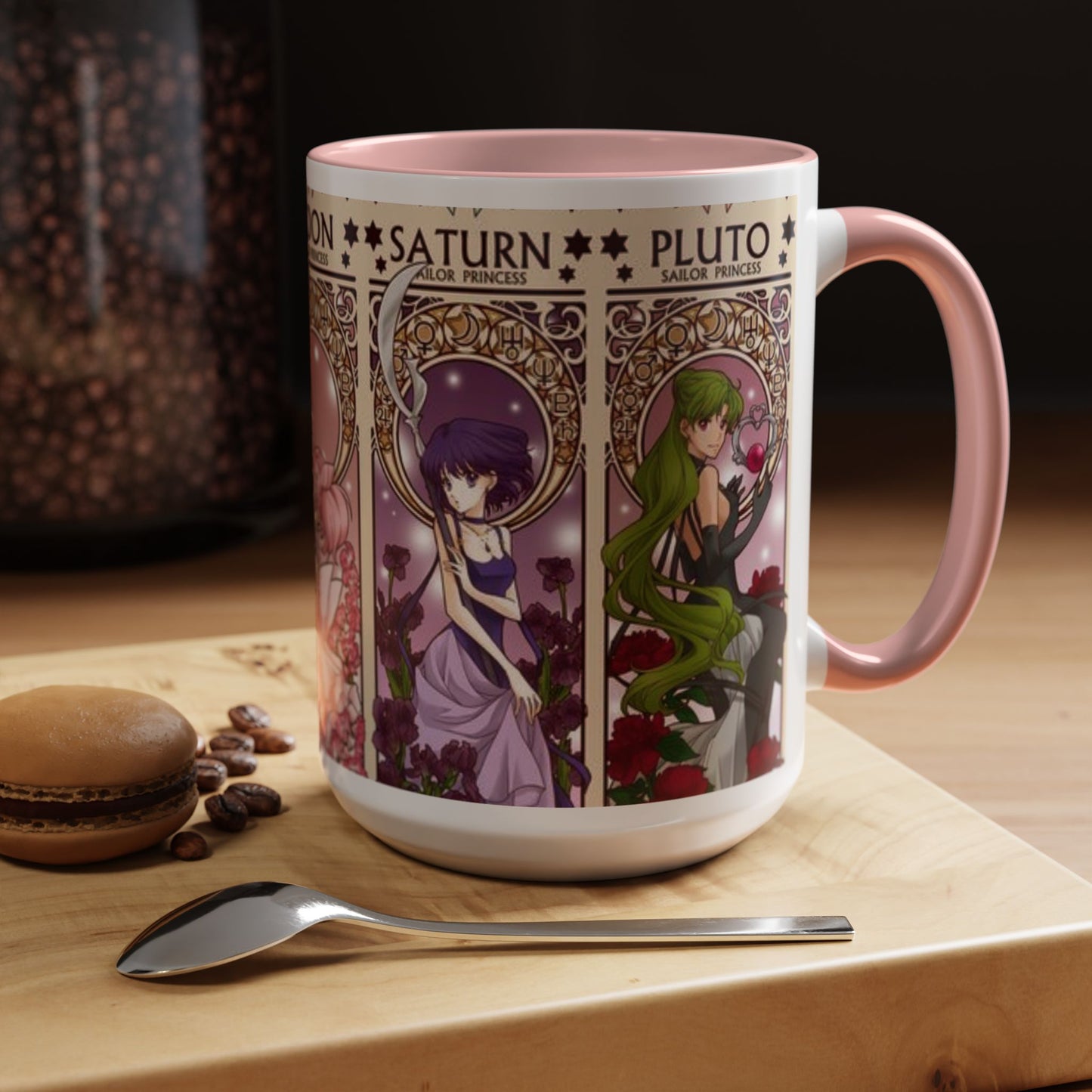Sailor Moon Outer Guardians Accent Mug – Uranus Neptune Pluto Saturn – Color Handle Anime Cup 11oz 15oz