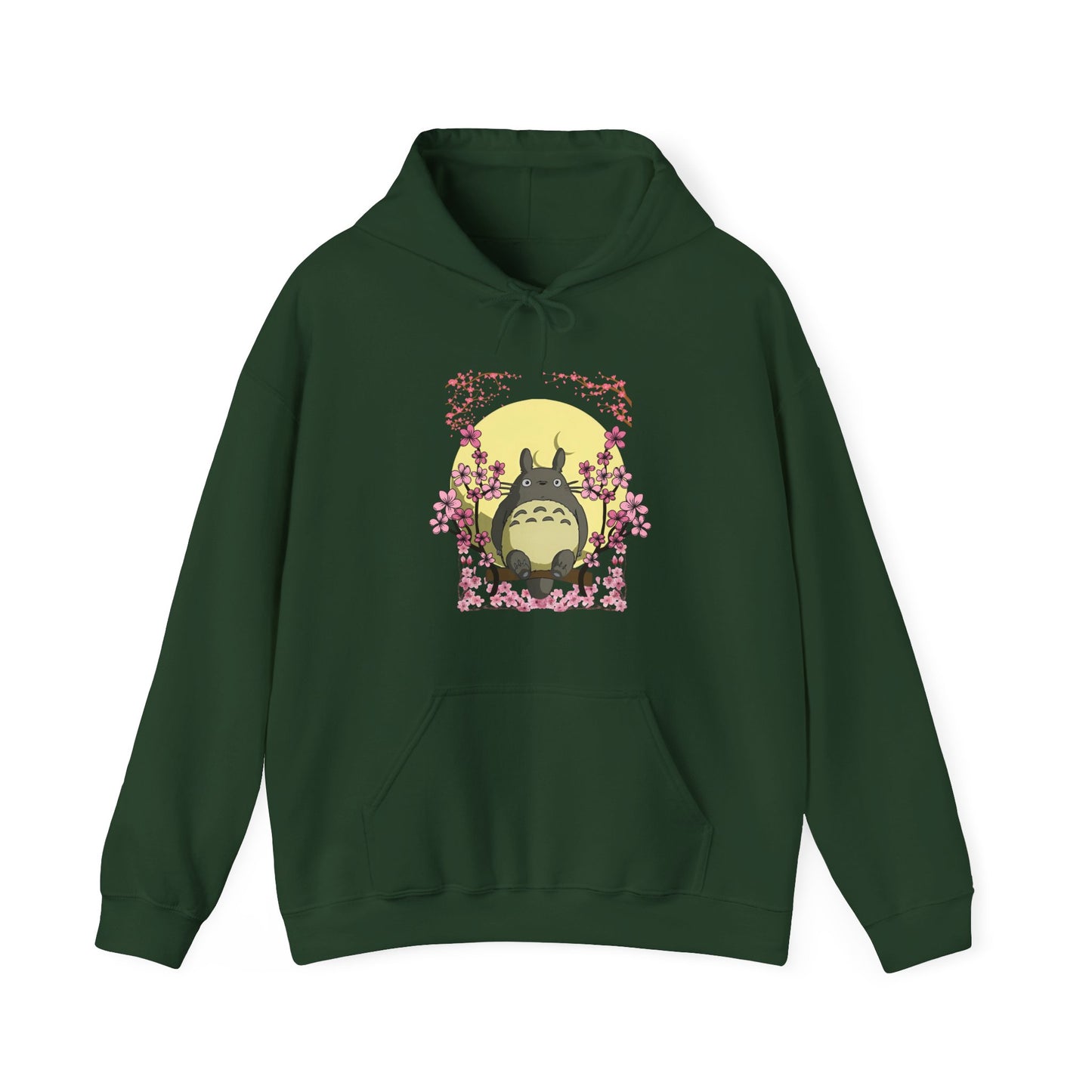 Totoro Sakura Moon Hoodie – 100% Cotton Studio Ghibli-Inspired Cherry Blossom Anime Sweatshirt