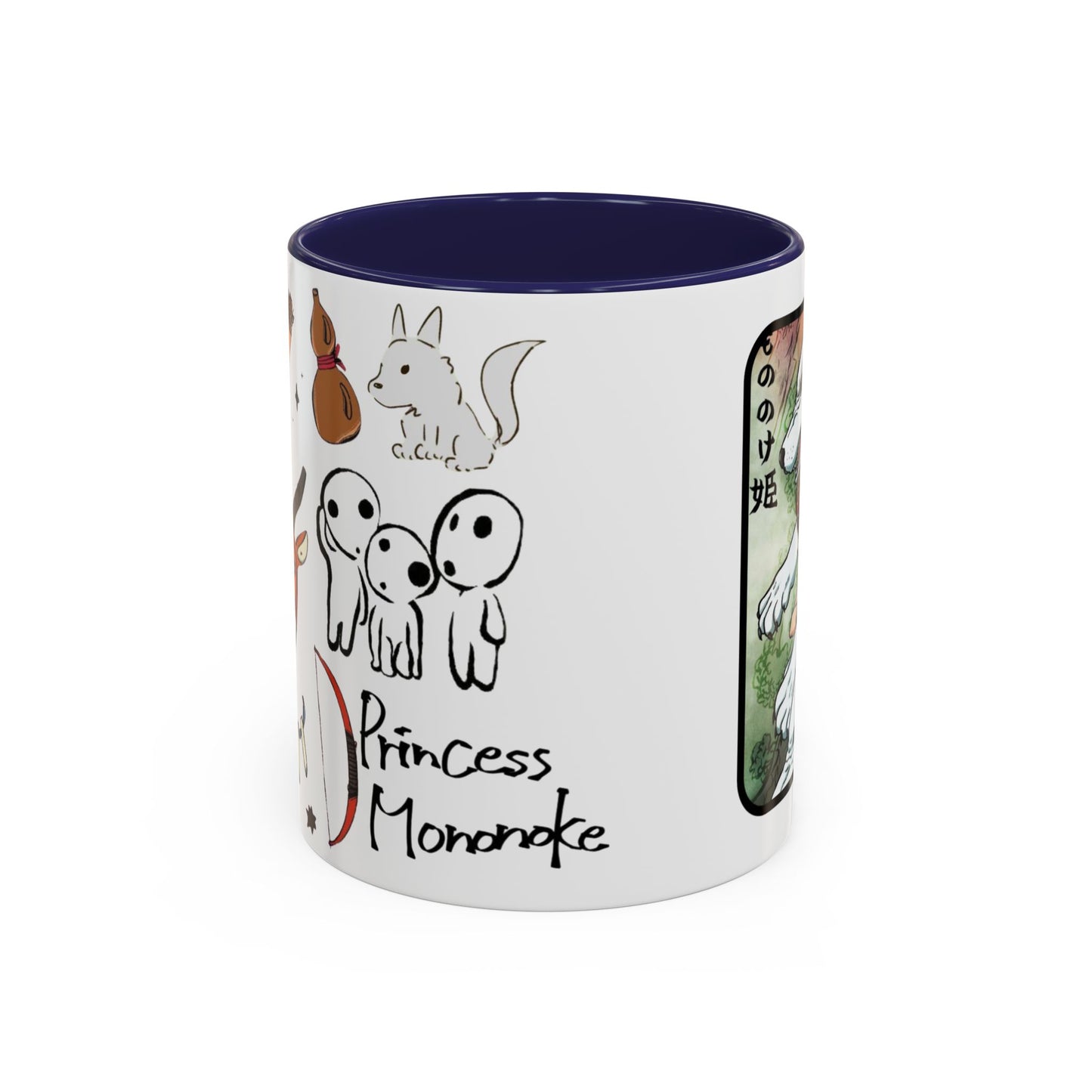 Princess Mononoke Accent Mug – Ghibli Collage Color Handle Cup 11oz & 15oz – Fantasy Anime Gift with San & Kodama