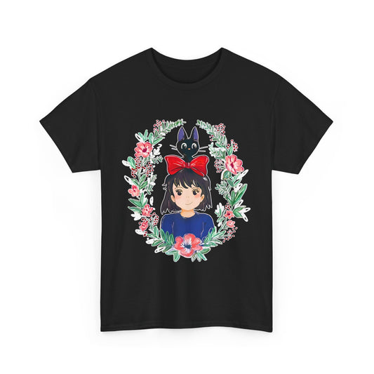 Kiki’s Delivery Service Flowers T-Shirt – 100% Cotton Studio Ghibli Inspired Tee for Anime Fans