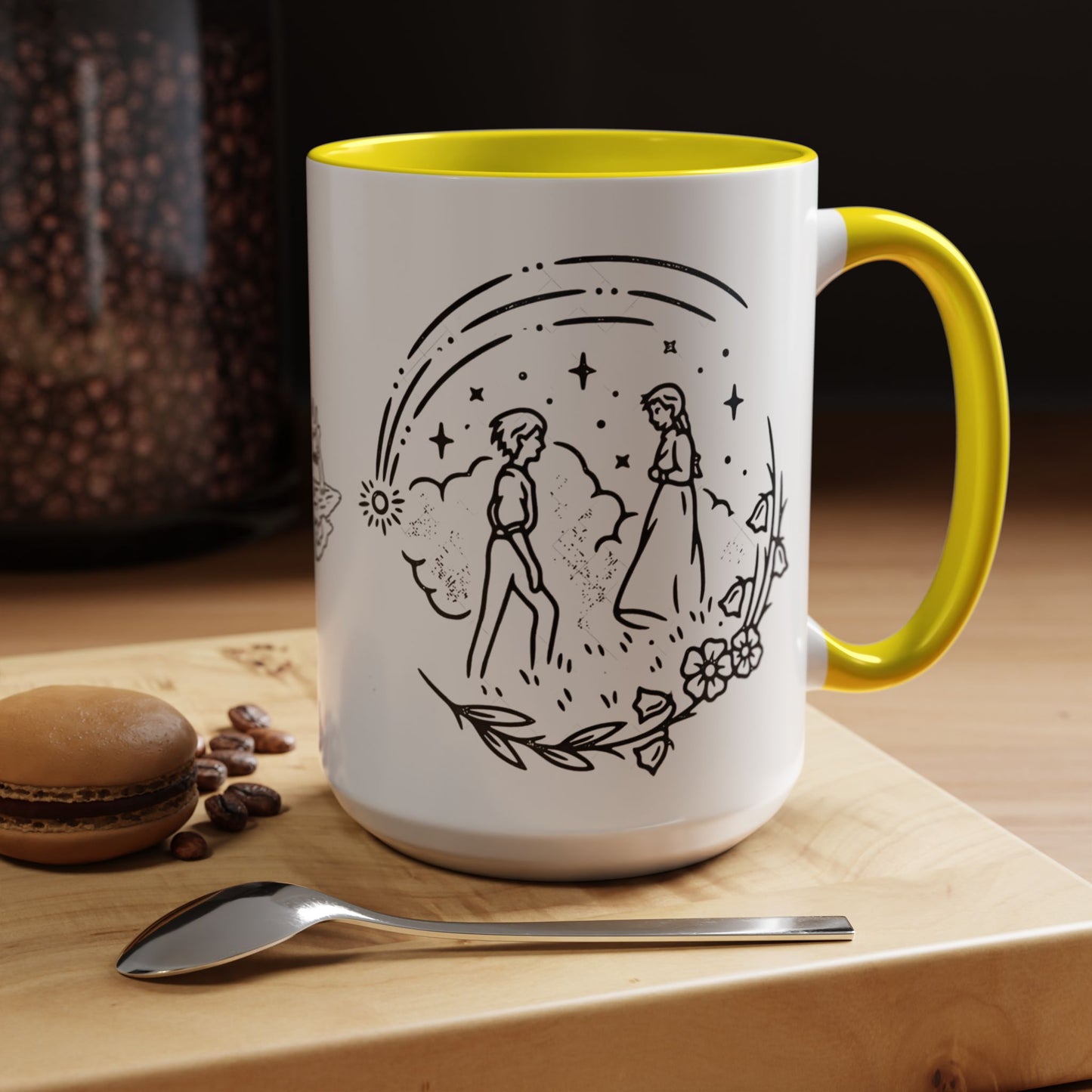 Calcifer Accent Mug – Howl’s Moving Castle Cup with Colored Handle – Studio Ghibli Gift 11oz & 15oz