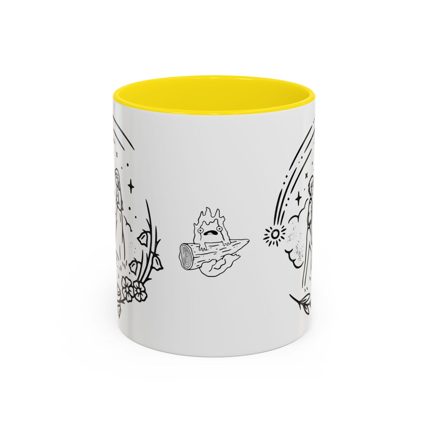 Calcifer Accent Mug – Howl’s Moving Castle Cup with Colored Handle – Studio Ghibli Gift 11oz & 15oz