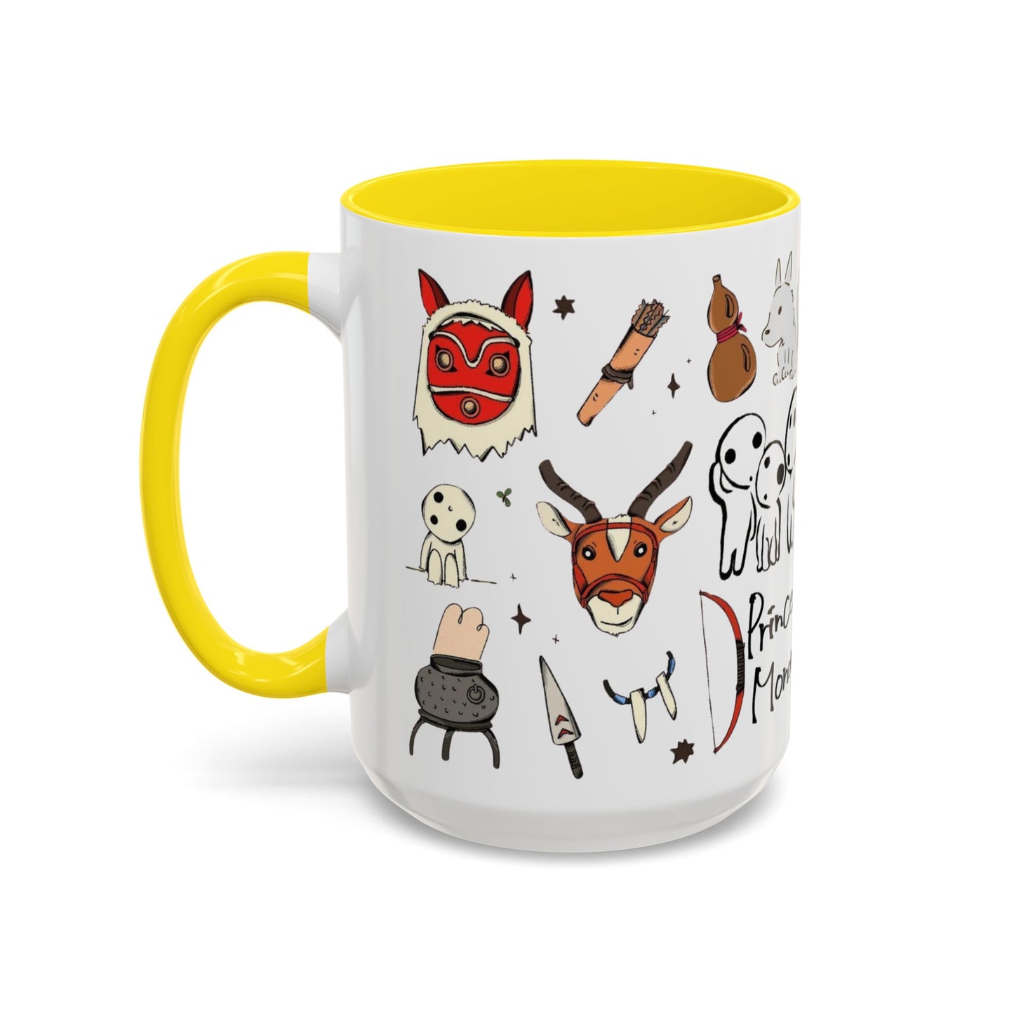 Princess Mononoke Accent Mug – Ghibli Collage Color Handle Cup 11oz & 15oz – Fantasy Anime Gift with San & Kodama