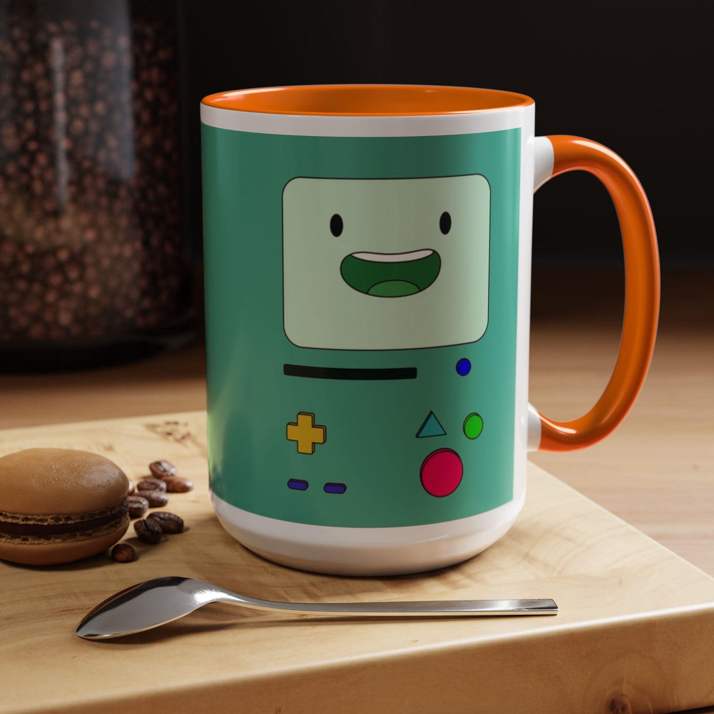 BMO Adventure Time Accent Handle Mug – Colorful Beemo Cup – 11oz & 15oz Ceramic Gift for Cartoon Fans