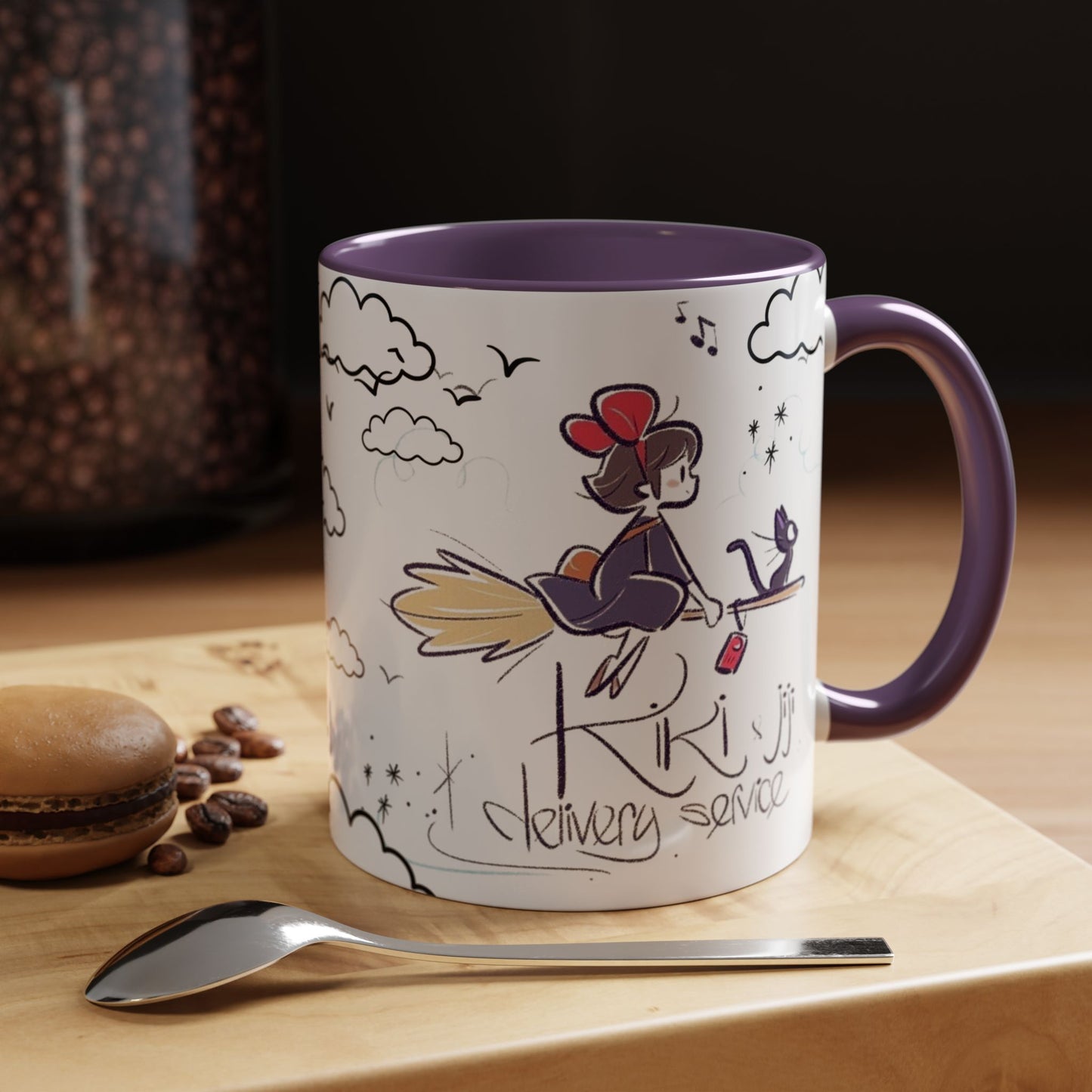 Kiki's Delivery Service Sketch Accent Mug – Studio Ghibli Ceramic Cup – 11oz & 15oz Anime Gift