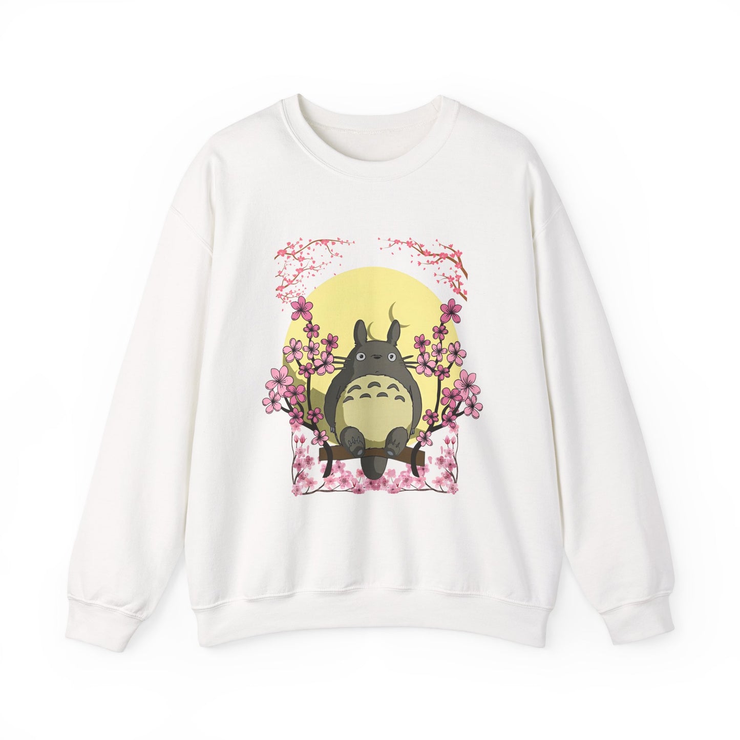 Totoro Sakura Moon Sweatshirt – Cozy 100% Cotton Studio Ghibli Cherry Blossom Pullover