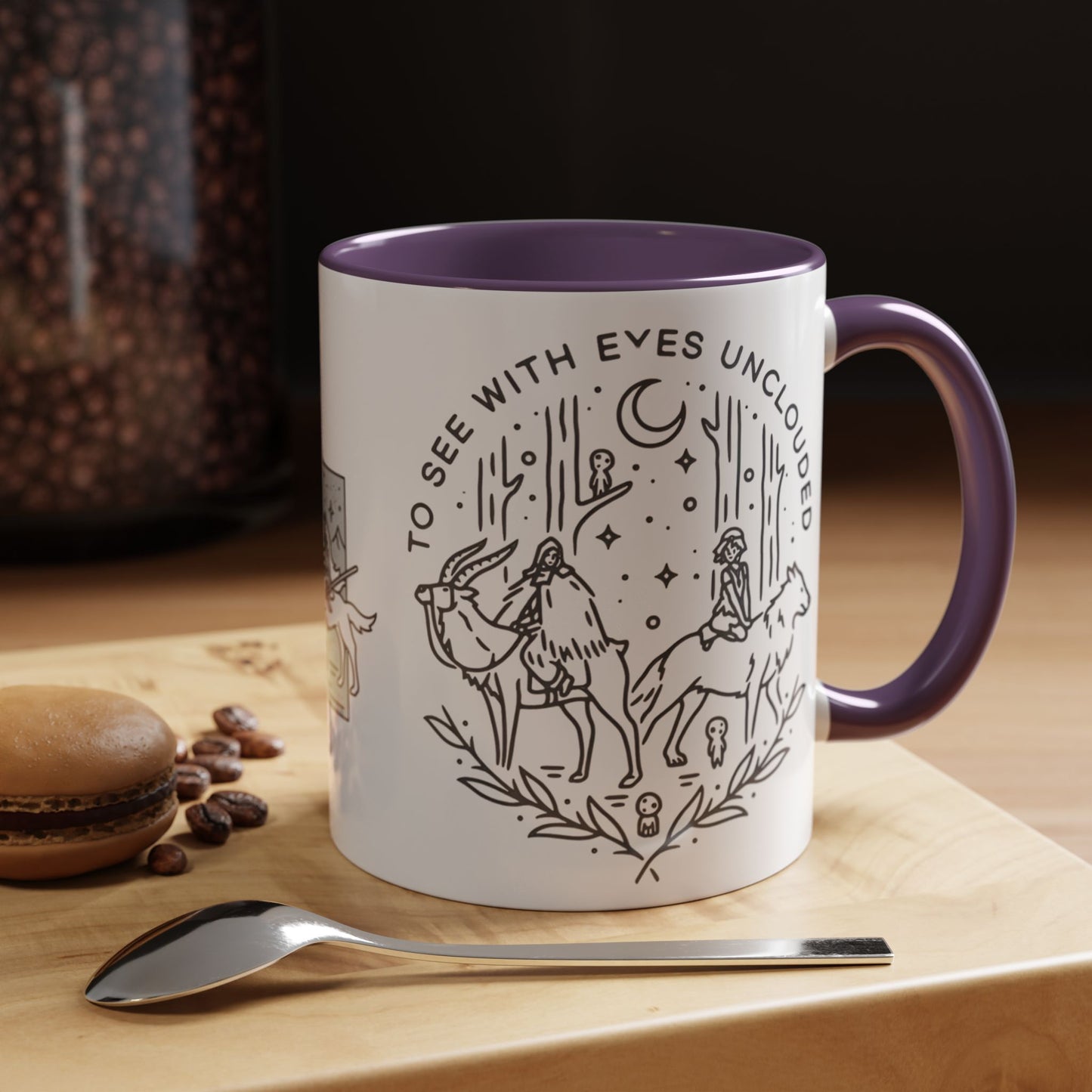 Princess Mononoke Art Accent Mug – Studio Ghibli Coffee Cup with Colored Handle – 11oz & 15oz Ceramic Anime Gift