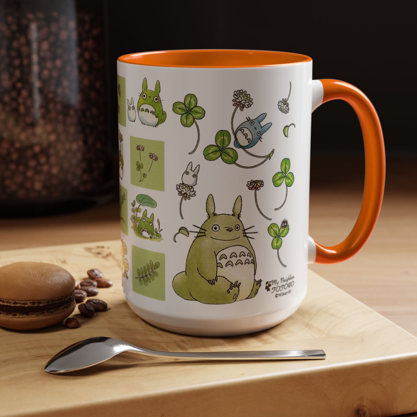 Totoro Green Accent Mug – Studio Ghibli Color Handle Coffee Cup – 11oz & 15oz Ceramic Gift for Anime Fans