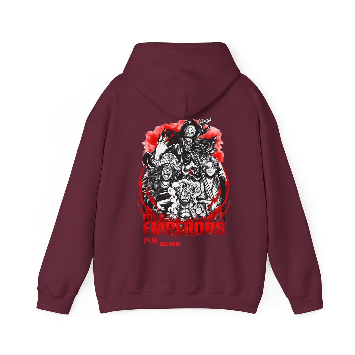 Four Emperors One Piece Back Print Hoodie – 100% Cotton Anime Pullover Featuring Yonko Legends