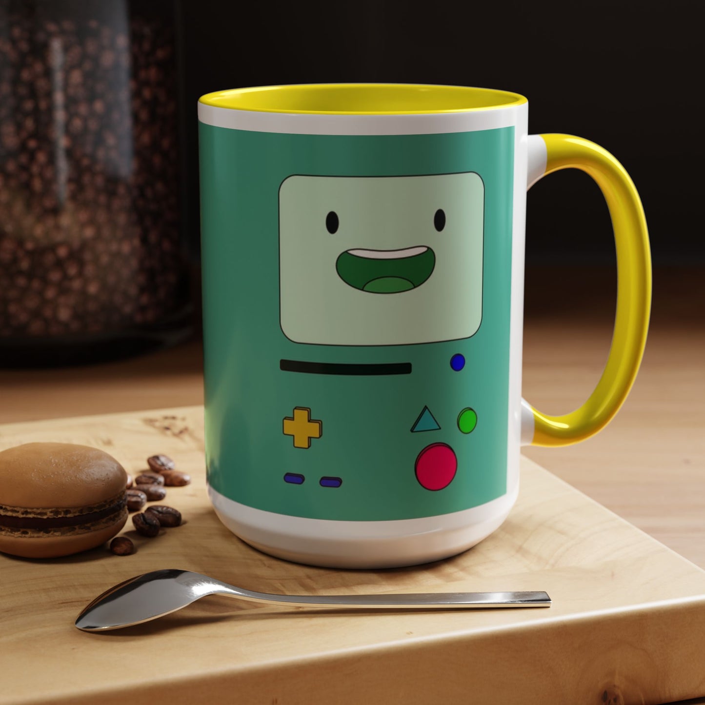 BMO Adventure Time Accent Handle Mug – Colorful Beemo Cup – 11oz & 15oz Ceramic Gift for Cartoon Fans