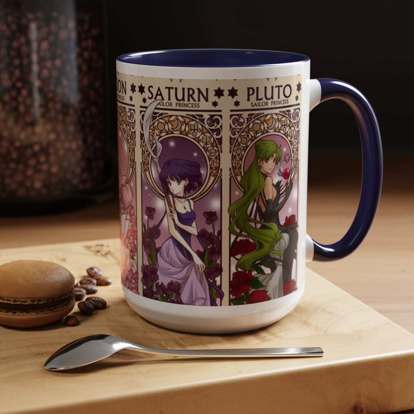 Sailor Moon Outer Guardians Accent Mug – Uranus Neptune Pluto Saturn – Color Handle Anime Cup 11oz 15oz
