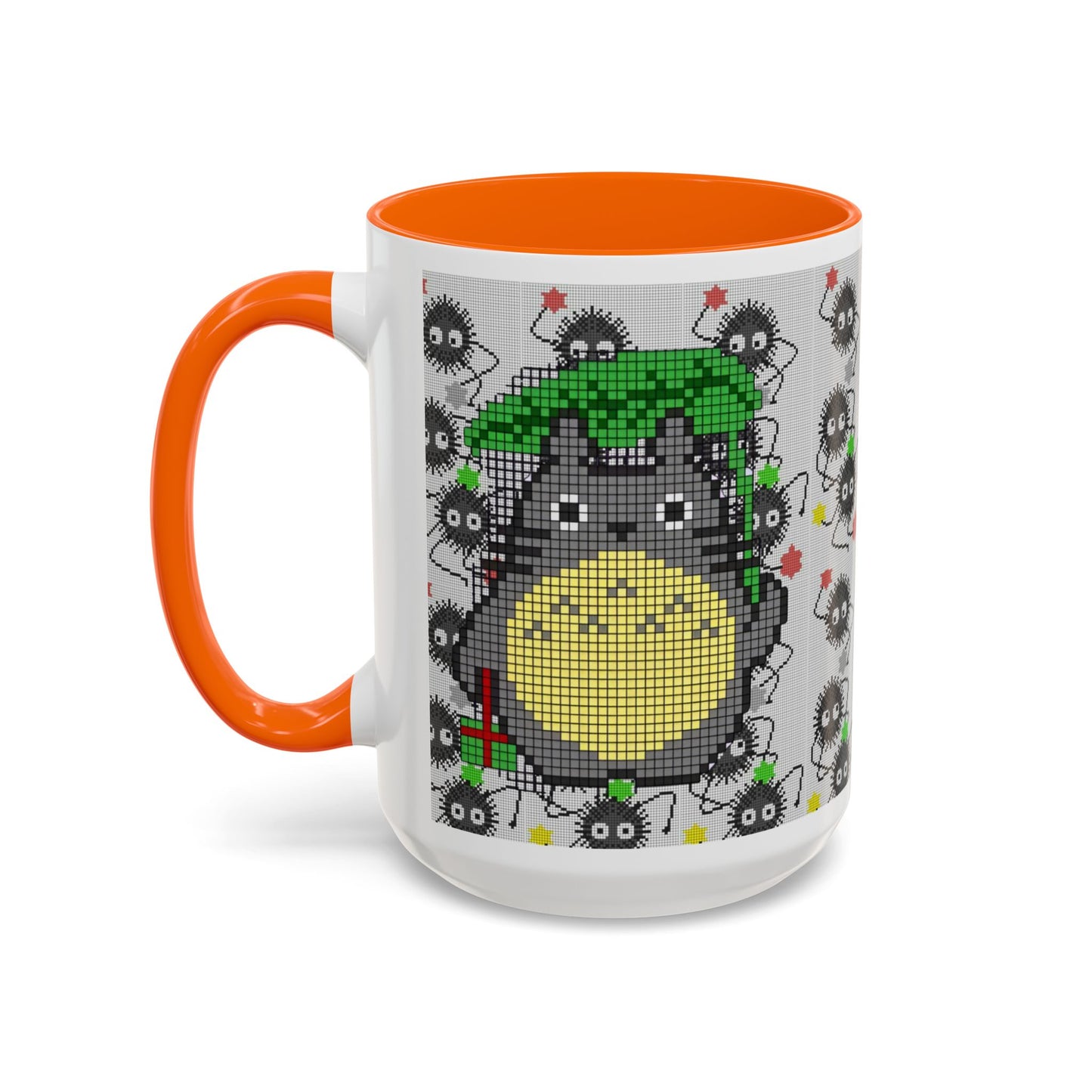 Totoro & Soot Sprites Accent Mug – Color Handle Studio Ghibli Cup – 11oz & 15oz Ceramic Anime Coffee Gift