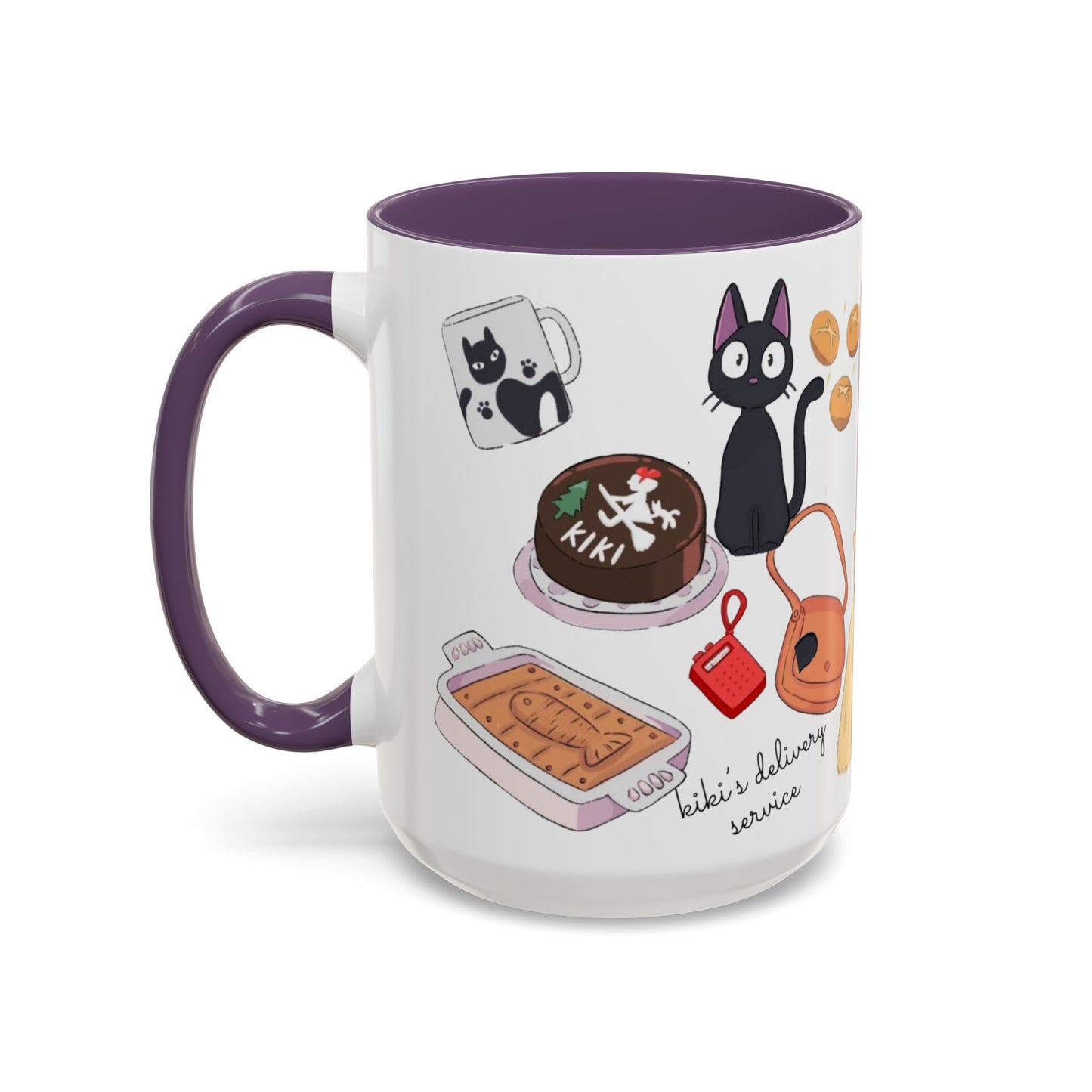 Jiji Funny Accent Mug – Kiki’s Delivery Service Color Handle Cup 11oz & 15oz – Cute Ghibli Cat Anime Gift
