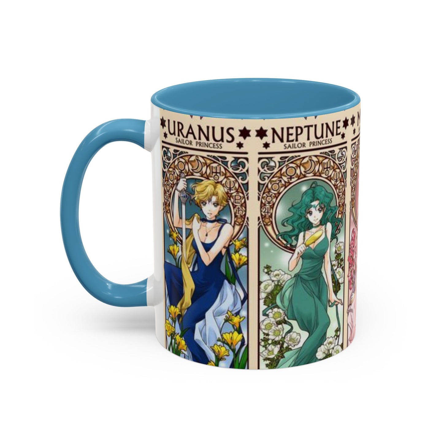 Sailor Moon Outer Guardians Accent Mug – Uranus Neptune Pluto Saturn – Color Handle Anime Cup 11oz 15oz