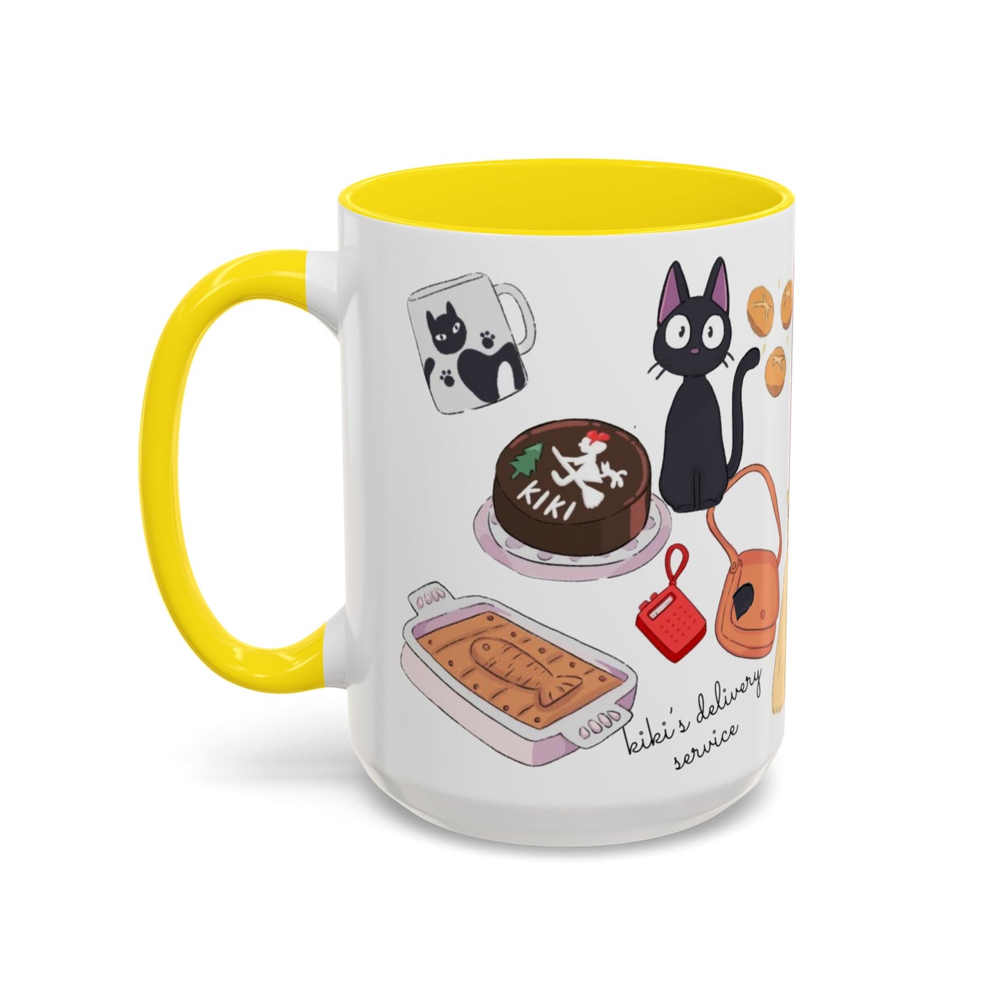 Jiji Funny Accent Mug – Kiki’s Delivery Service Color Handle Cup 11oz & 15oz – Cute Ghibli Cat Anime Gift