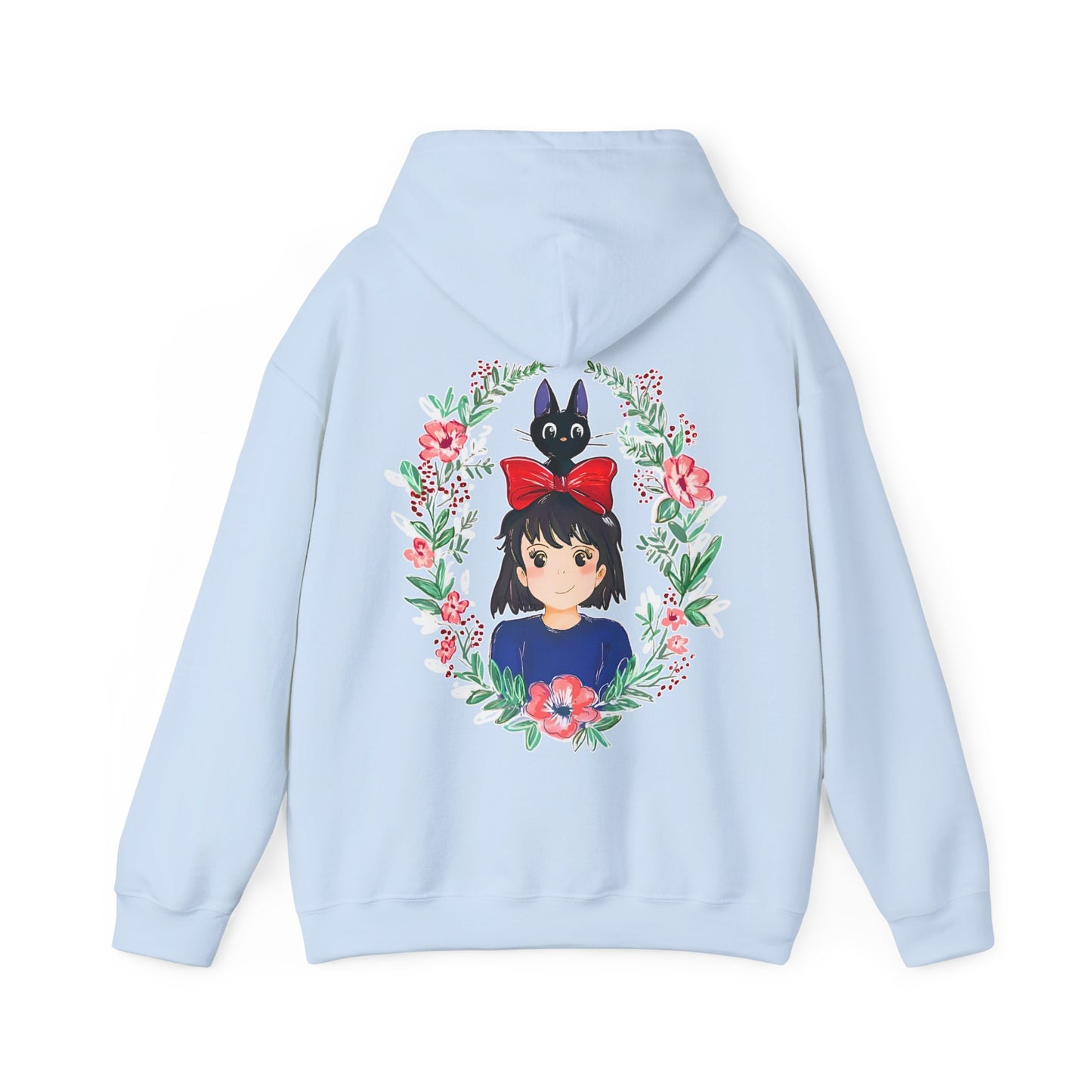 Kiki’s Delivery Service Floral Back Print Hoodie – 100% Cotton Studio Ghibli Anime Sweatshirt