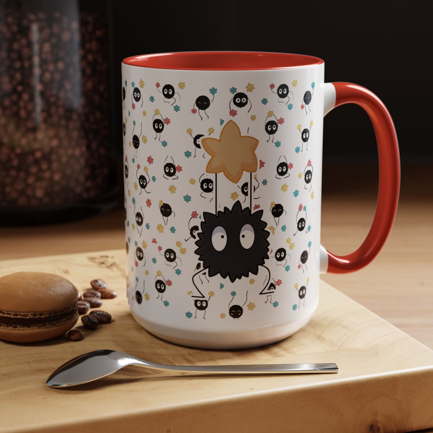Soot Sprites Accent Mug – Studio Ghibli Color Handle Cup – 11oz & 15oz Ceramic Anime Gift
