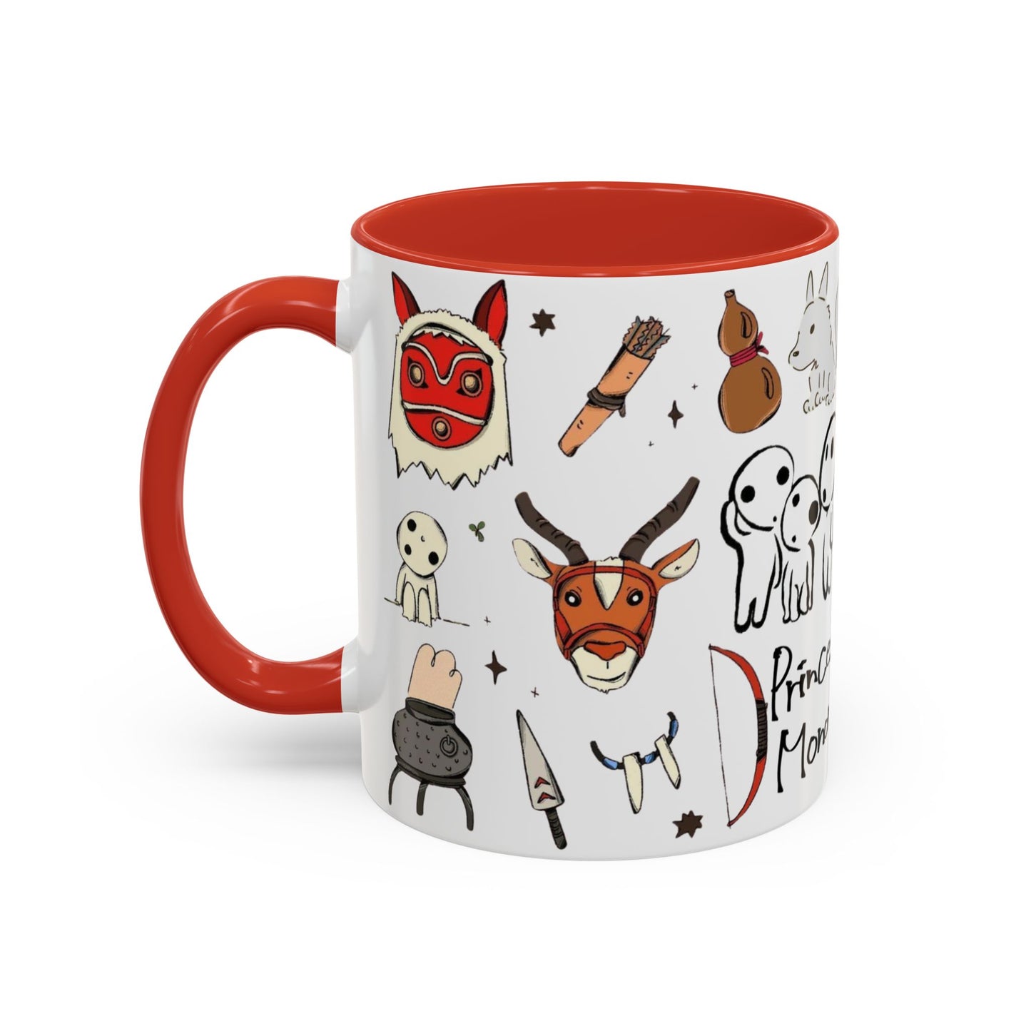 Princess Mononoke Accent Mug – Ghibli Collage Color Handle Cup 11oz & 15oz – Fantasy Anime Gift with San & Kodama