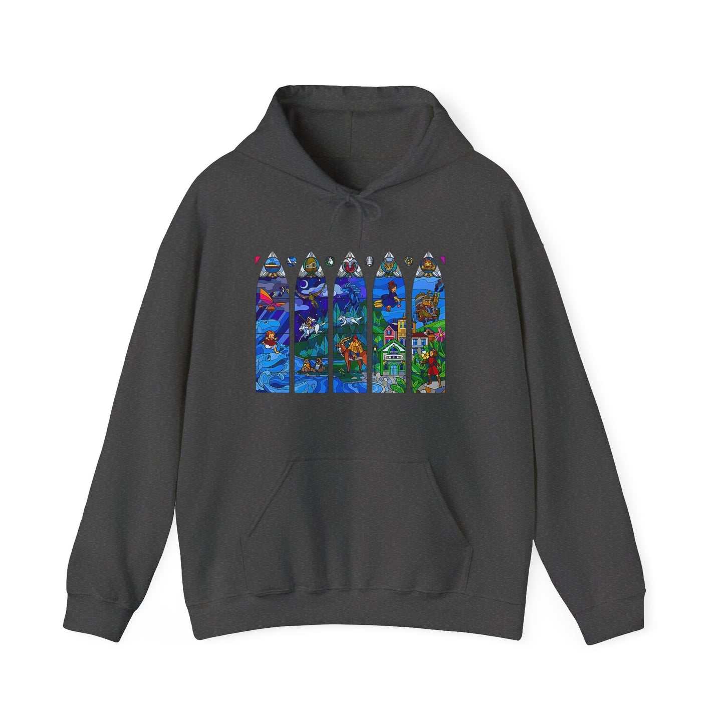 Studio Ghibli Stained Glass Hoodie – 100% Cotton Anime Hoodie with Vitral-Inspired Ghibli Art
