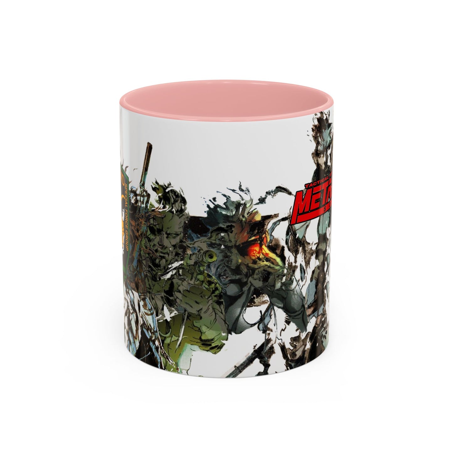 Metal Gear Fox Hound Accent Mug – 11oz & 15oz Colored Handle Coffee Cup – Tactical Gamer Gift for Fans