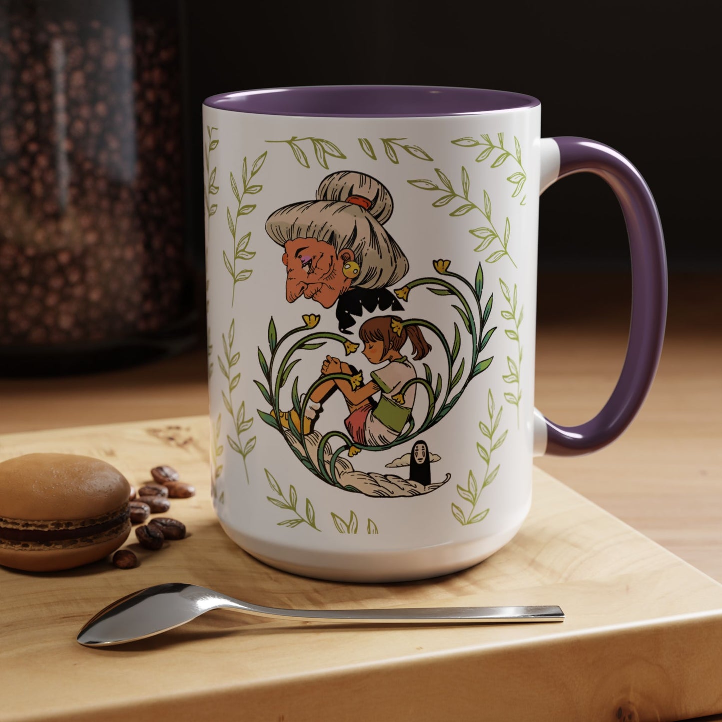Spirited Away Chihiro Accent Mug – Studio Ghibli Coffee Cup with Colored Handle – 11oz & 15oz Ceramic Anime Gift