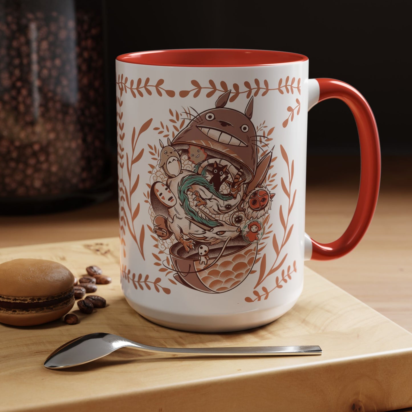 Totoro Matryoshka Accent Mug – 11oz & 15oz Studio Ghibli Inspired Coffee Cup with Color Handle