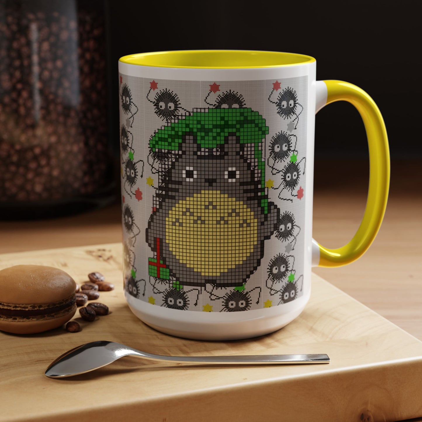Totoro & Soot Sprites Accent Mug – Color Handle Studio Ghibli Cup – 11oz & 15oz Ceramic Anime Coffee Gift