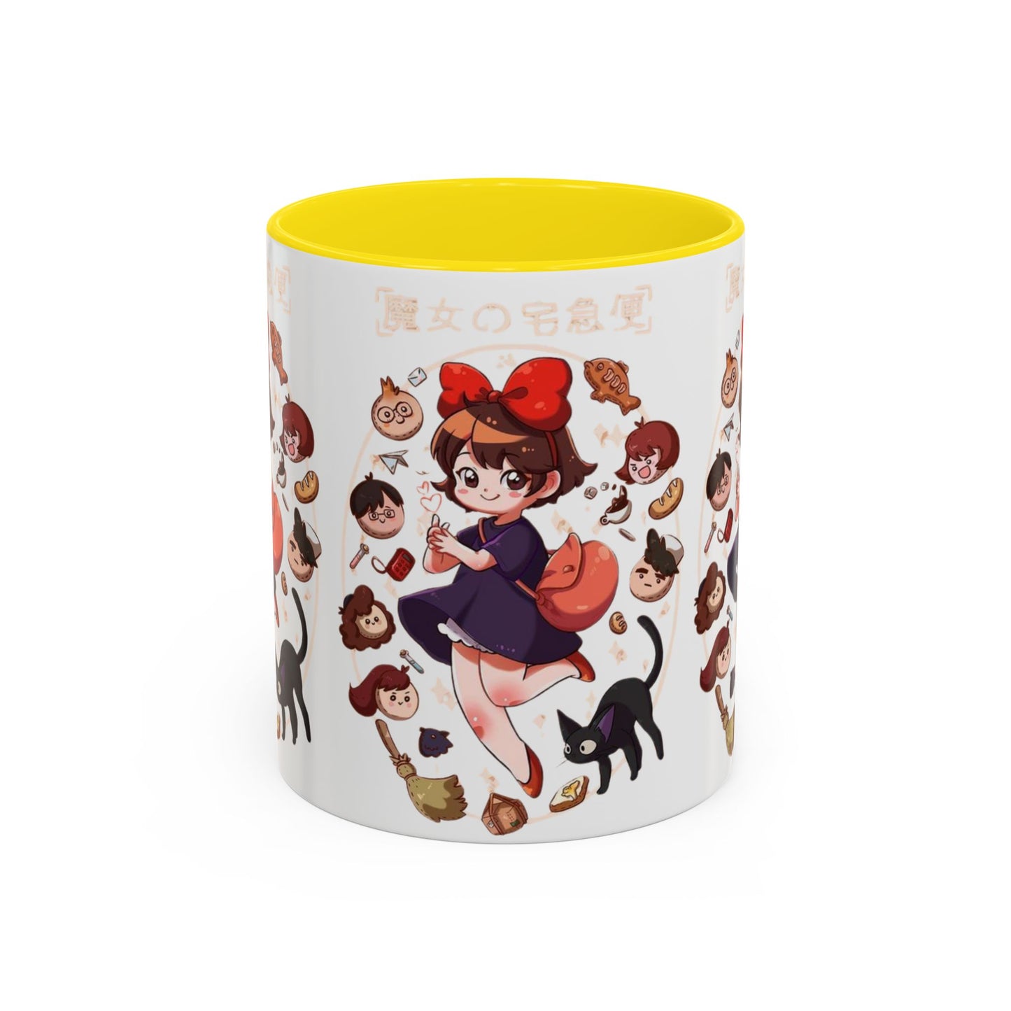 Kiki’s Delivery Service Accent Mug – Stained Glass Anime Cup 11oz & 15oz – Ghibli Inspired Color Handle Mug