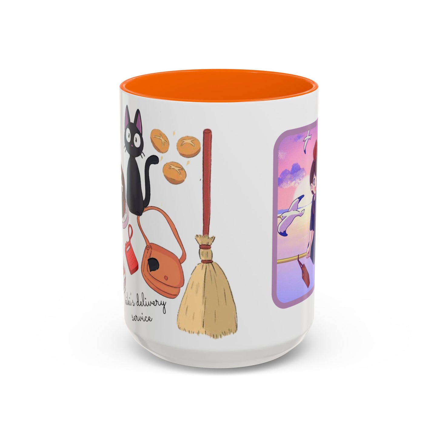 Jiji Funny Accent Mug – Kiki’s Delivery Service Color Handle Cup 11oz & 15oz – Cute Ghibli Cat Anime Gift