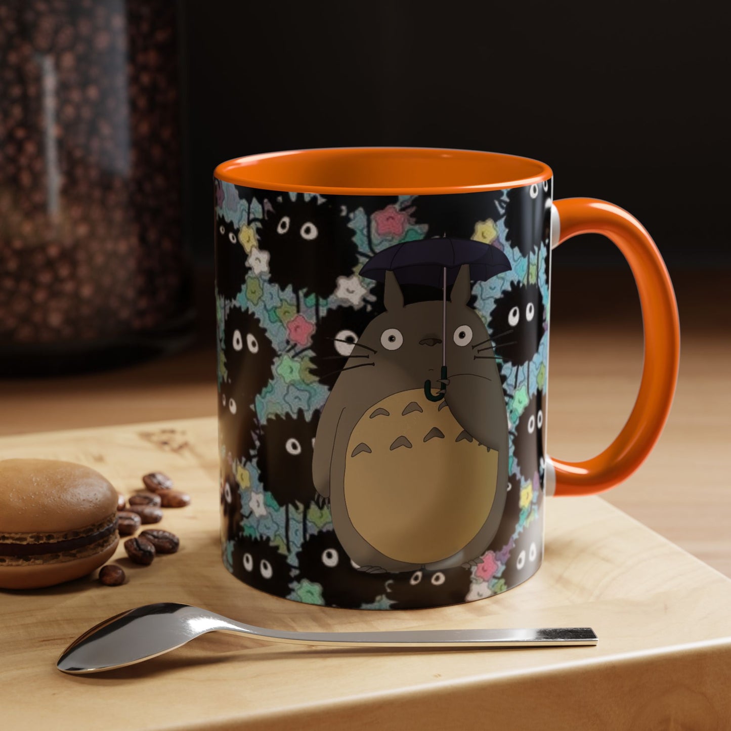 Totoro & Soot Sprites Accent Mug – Studio Ghibli Color Handle Cup – 11oz & 15oz Ceramic Anime Gift