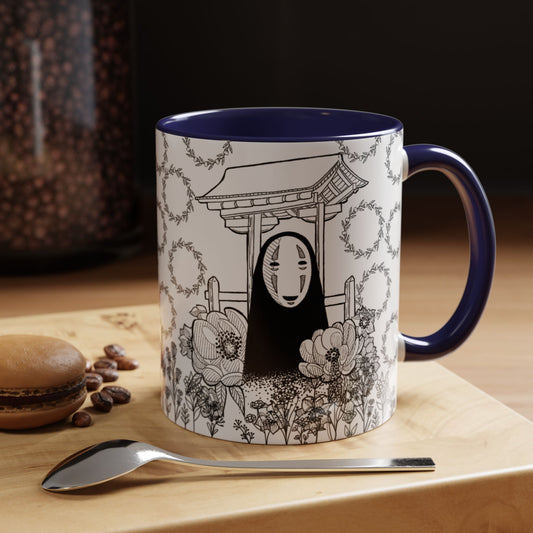 No Face Flowers Accent Mug – Studio Ghibli Inspired Coffee Cup – 11oz & 15oz Ceramic Anime Gift