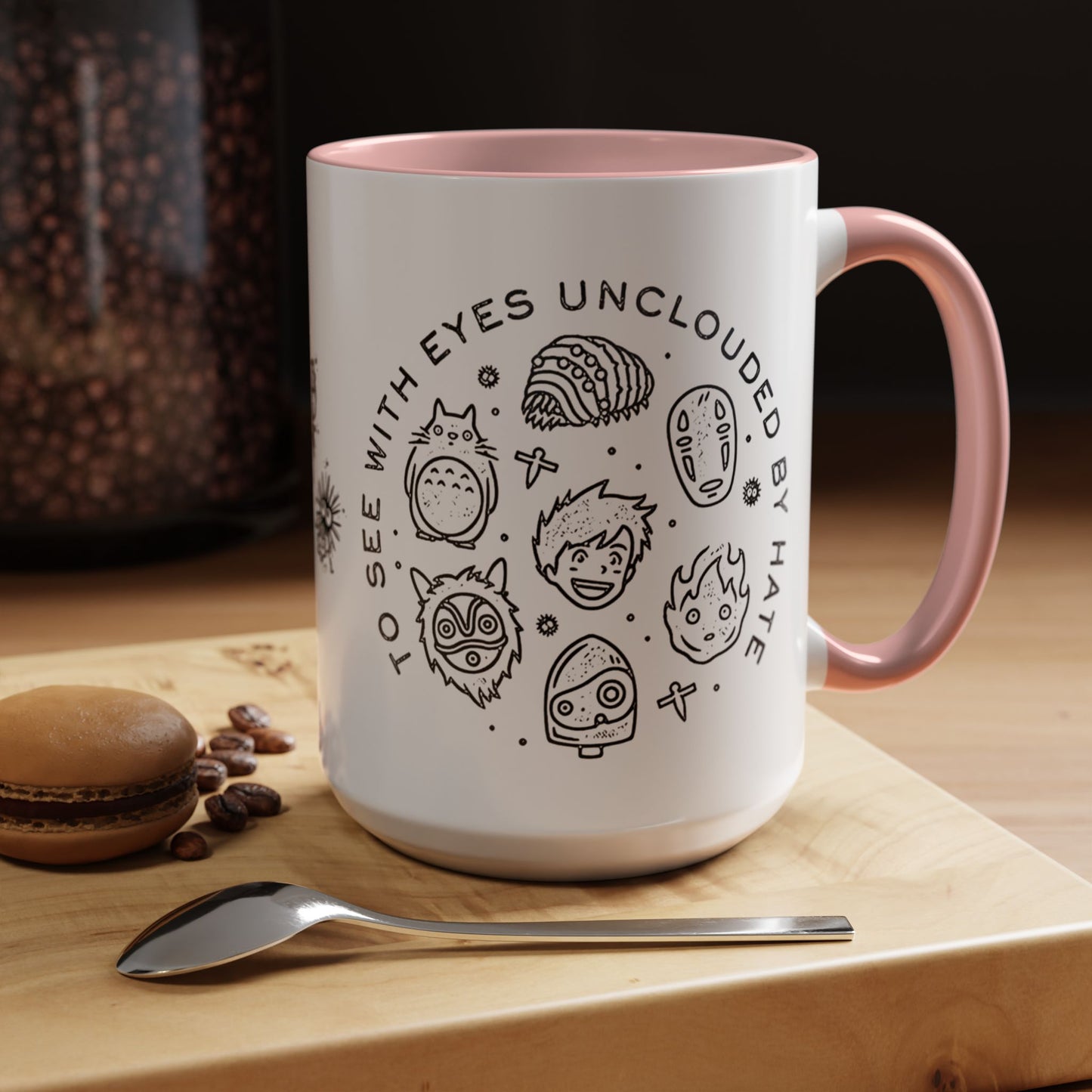 Universe Ghibli Accent Mug – Color Handle Anime Coffee Cup – 11oz & 15oz Studio Ghibli Ceramic Mug Gift