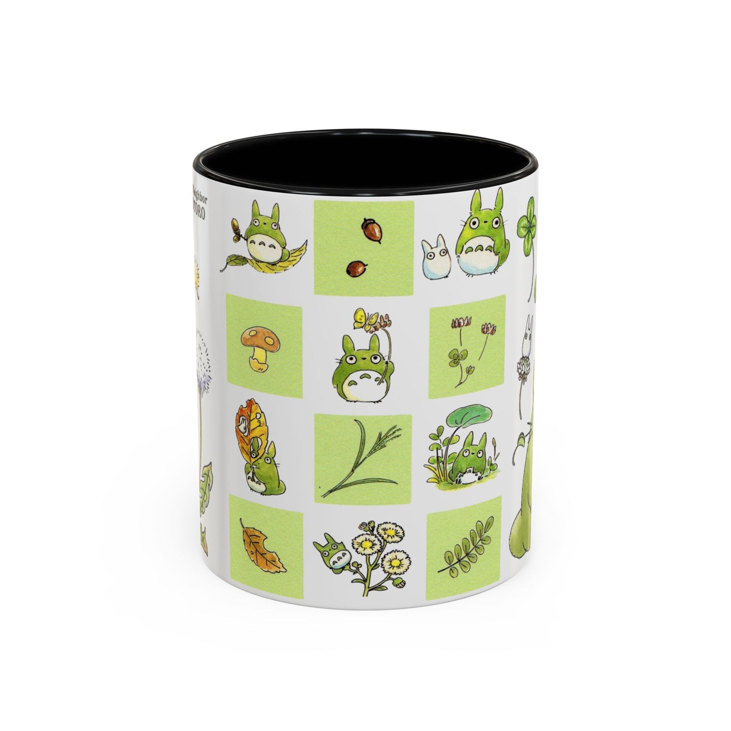 Totoro Green Accent Mug – Studio Ghibli Color Handle Coffee Cup – 11oz & 15oz Ceramic Gift for Anime Fans