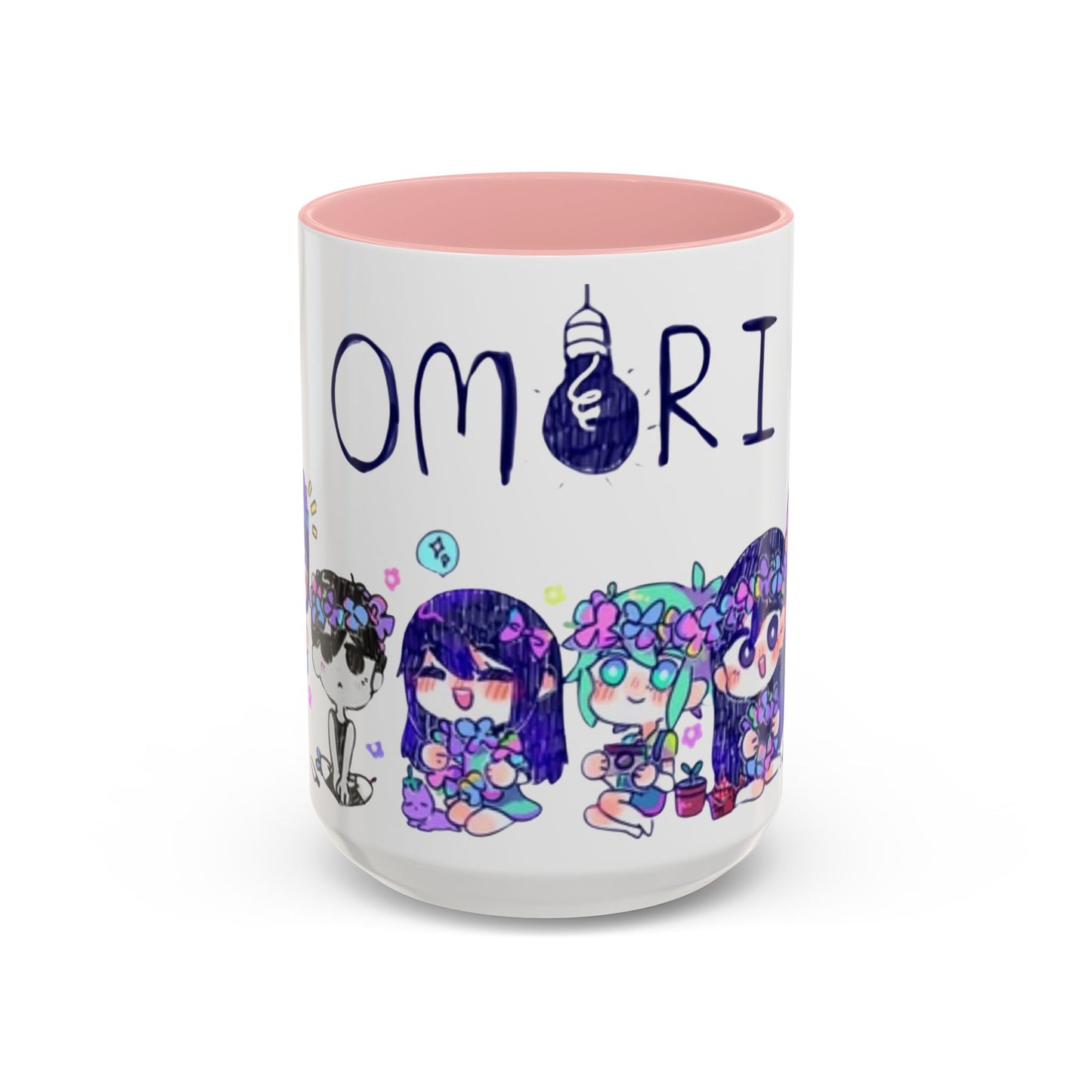 Family Omori Accent Handle Mug – 11oz & 15oz Color Handle Ceramic Cup – Cute Indie Game Gift for Omori Fans