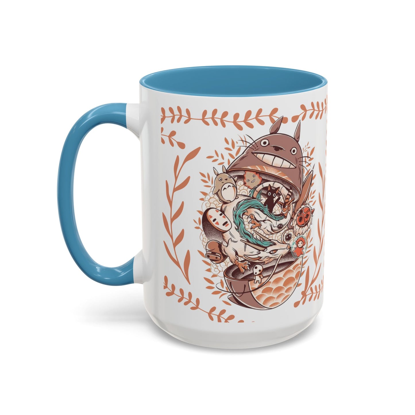 Totoro Matryoshka Accent Mug – 11oz & 15oz Studio Ghibli Inspired Coffee Cup with Color Handle
