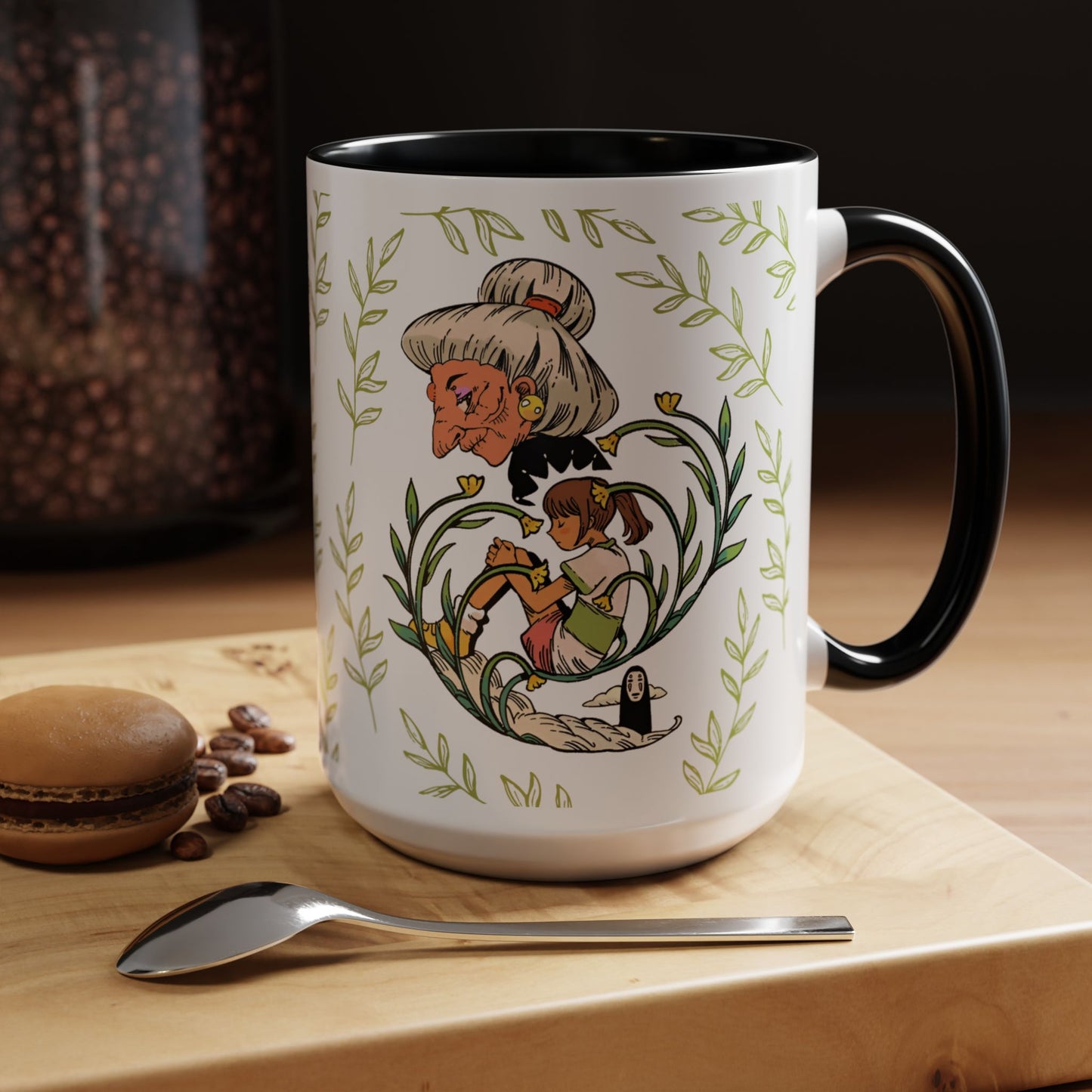 Spirited Away Chihiro Accent Mug – Studio Ghibli Coffee Cup with Colored Handle – 11oz & 15oz Ceramic Anime Gift