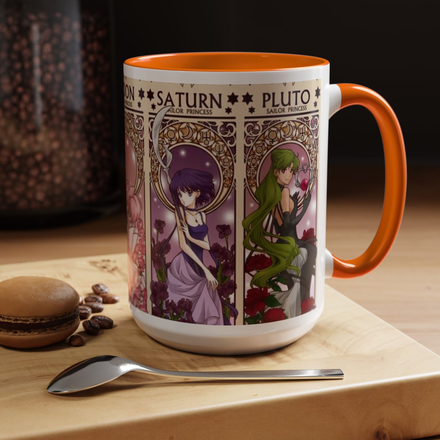 Sailor Moon Outer Guardians Accent Mug – Uranus Neptune Pluto Saturn – Color Handle Anime Cup 11oz 15oz