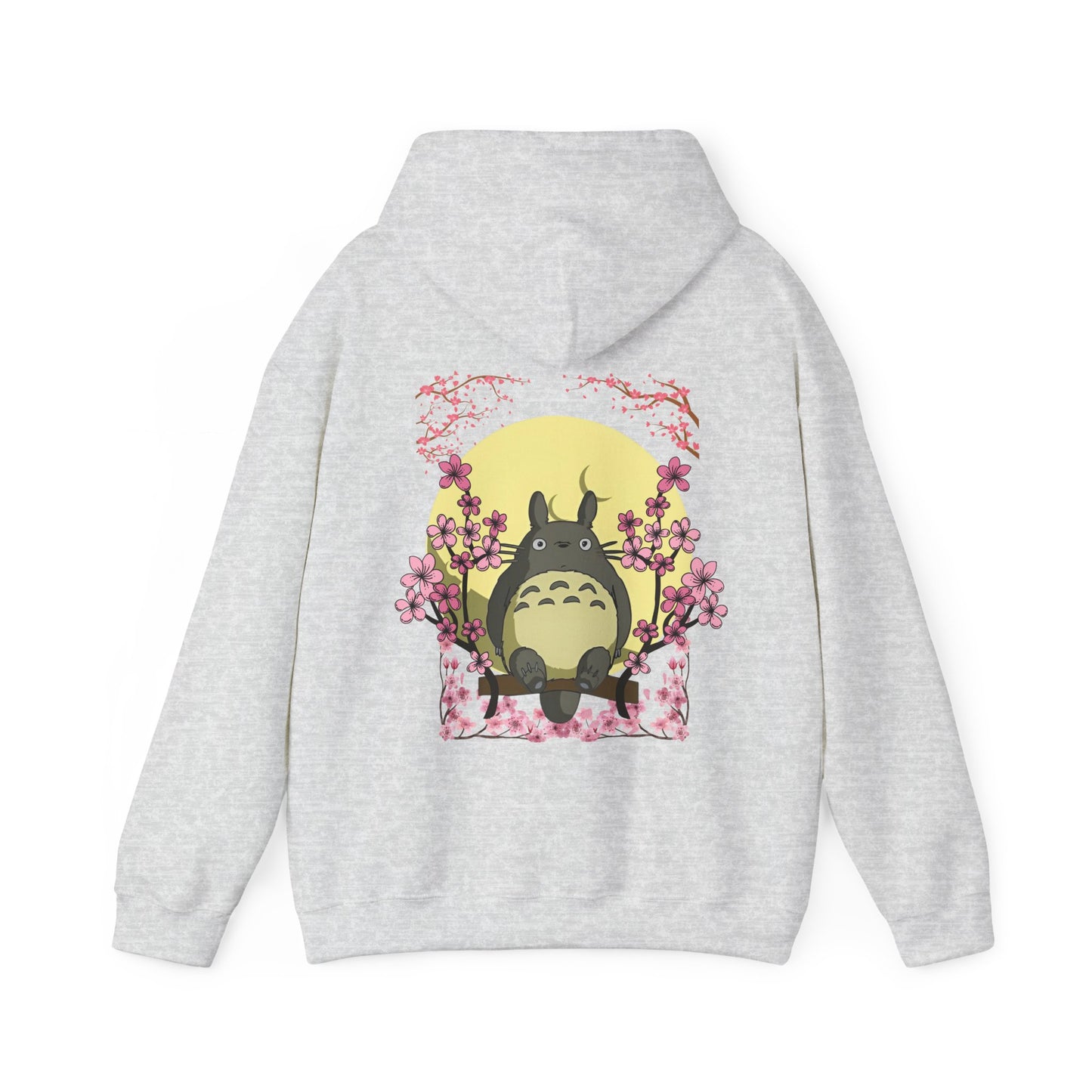 Totoro Sakura Moon Back Print Hoodie – 100% Cotton Studio Ghibli-Inspired Cherry Blossom Pullover