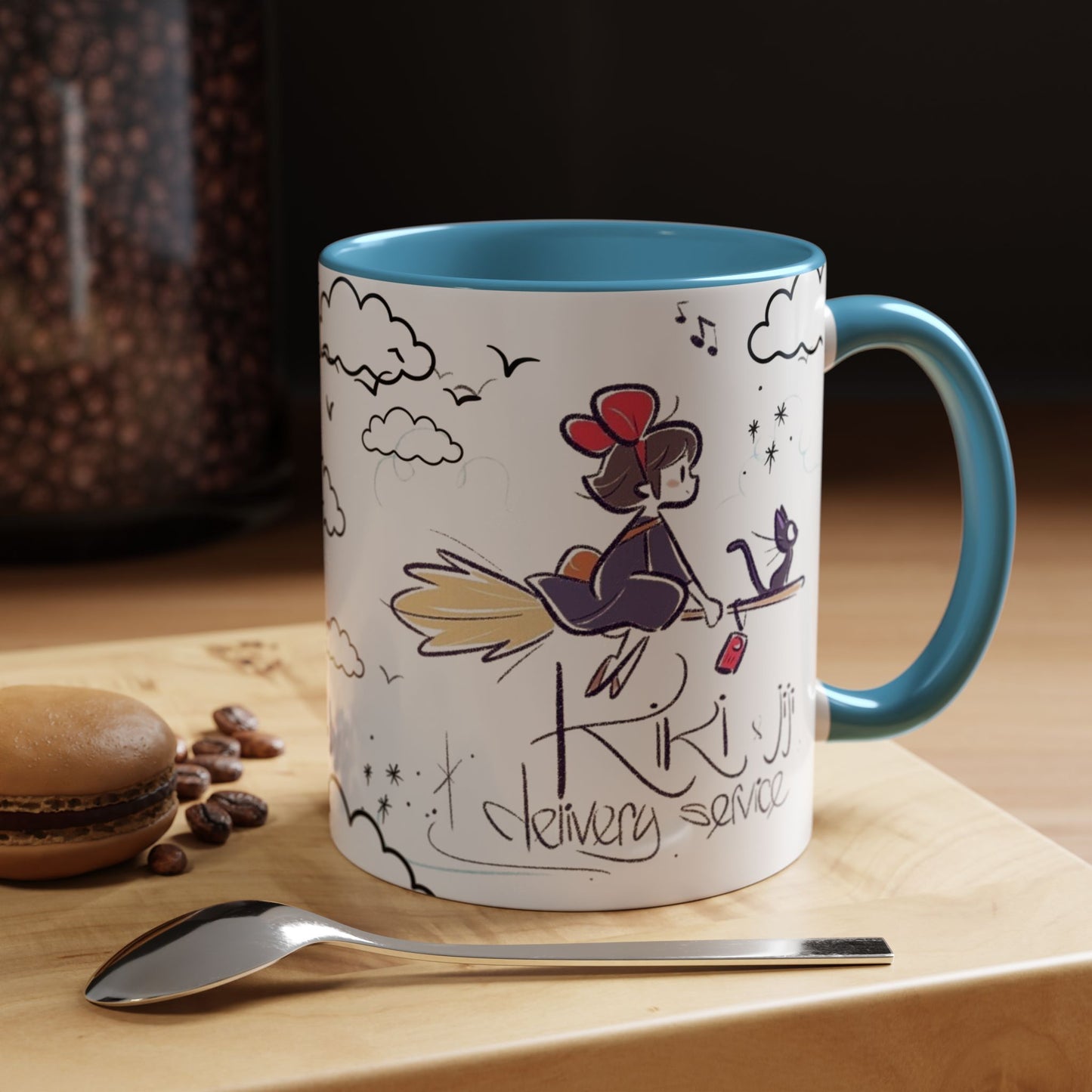 Kiki's Delivery Service Sketch Accent Mug – Studio Ghibli Ceramic Cup – 11oz & 15oz Anime Gift