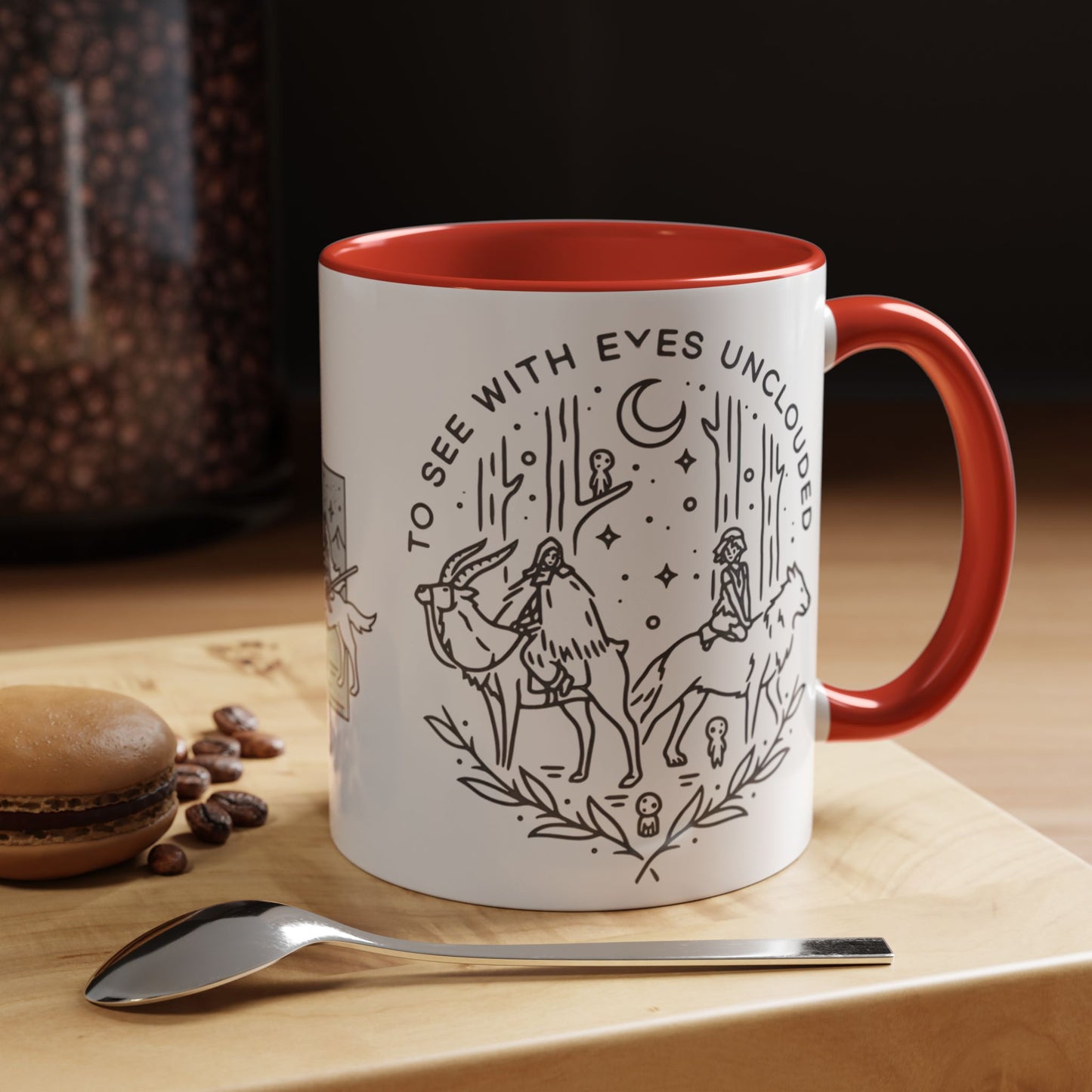 Princess Mononoke Art Accent Mug – Studio Ghibli Coffee Cup with Colored Handle – 11oz & 15oz Ceramic Anime Gift