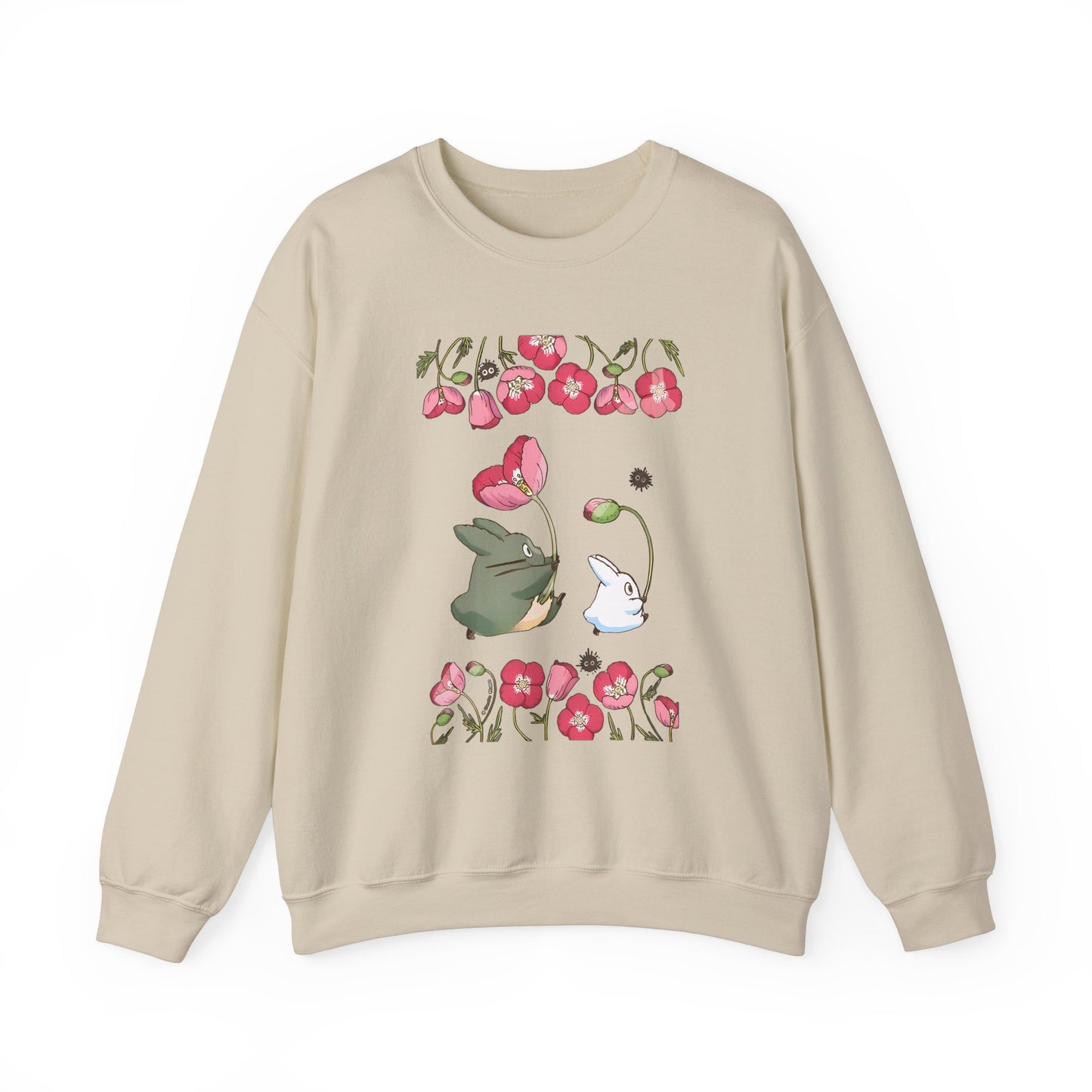 Totoro Cute Flowers Sweatshirt – 100% Cotton Studio Ghibli Cozy Anime Pullover