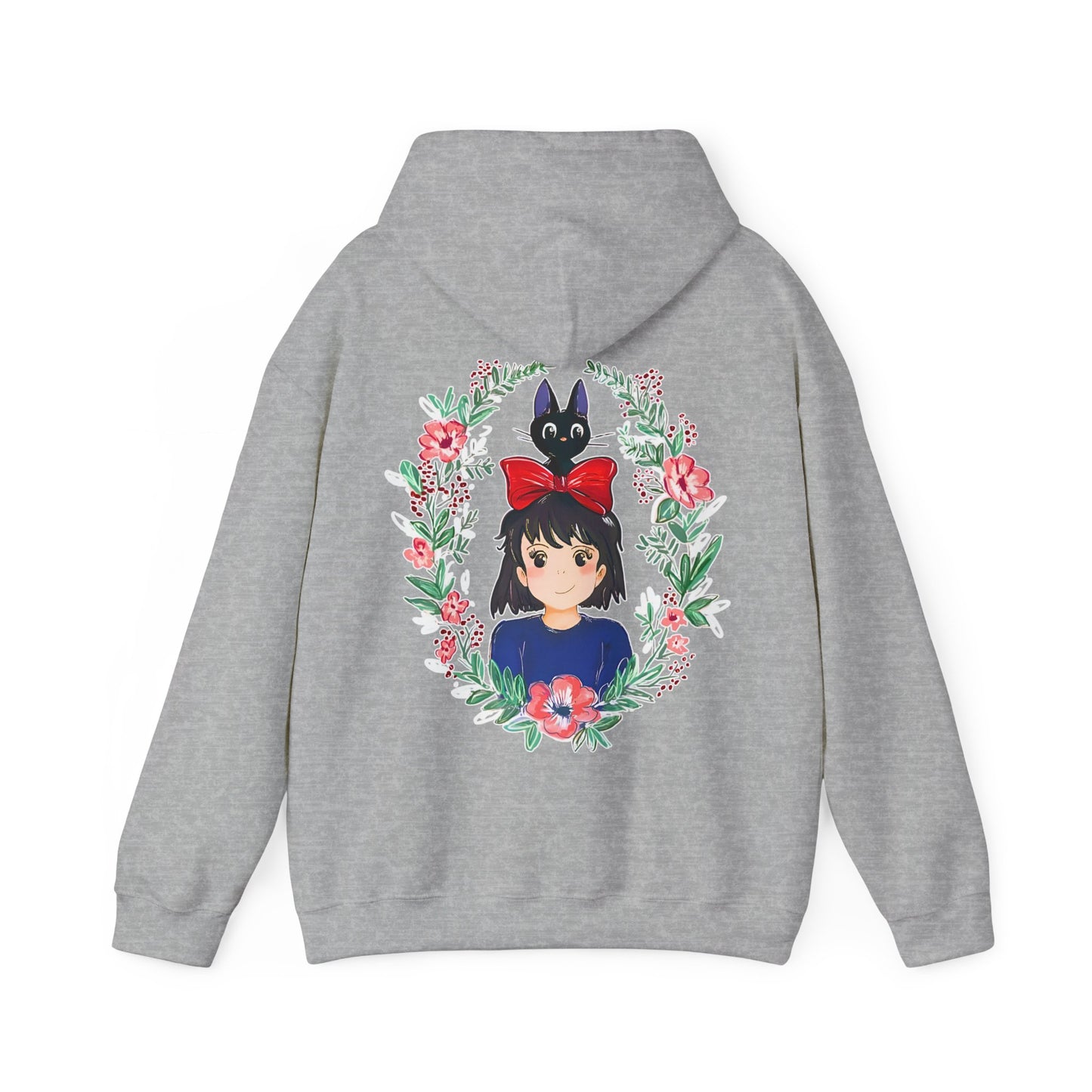 Kiki’s Delivery Service Floral Back Print Hoodie – 100% Cotton Studio Ghibli Anime Sweatshirt