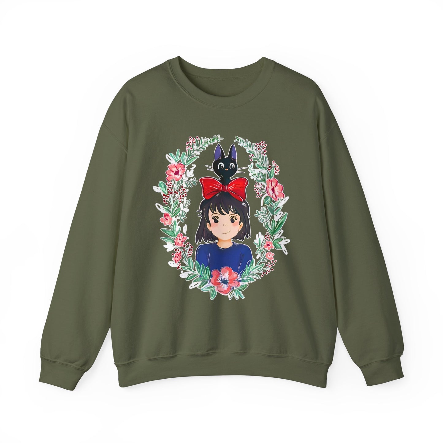 Kiki’s Delivery Service Flowers Sweatshirt – Cozy 100% Cotton Studio Ghibli Pullover for Anime Fans