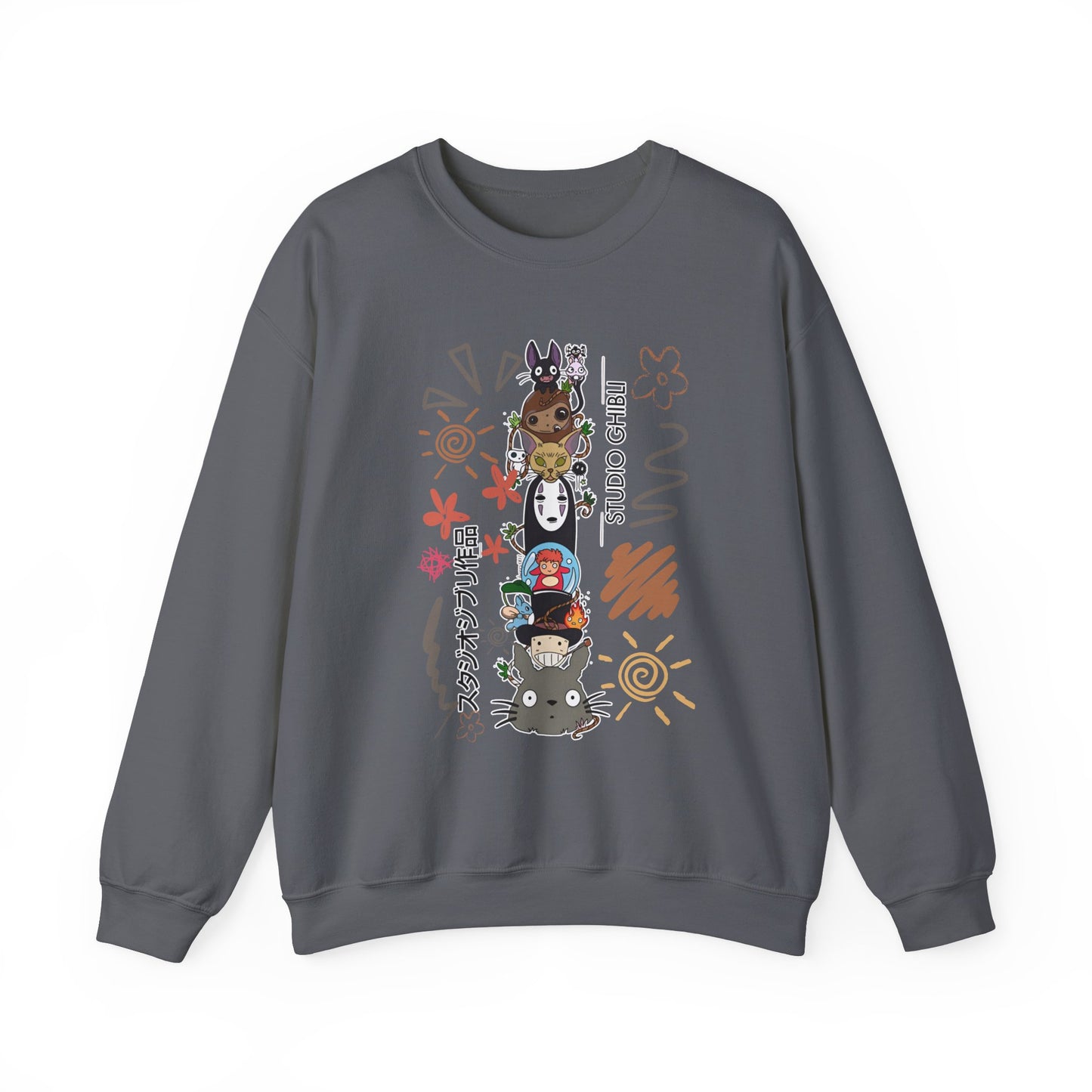 Studio Ghibli Characters Sketch Sweatshirt – 100% Cotton Pullover Featuring Iconic Anime Characters