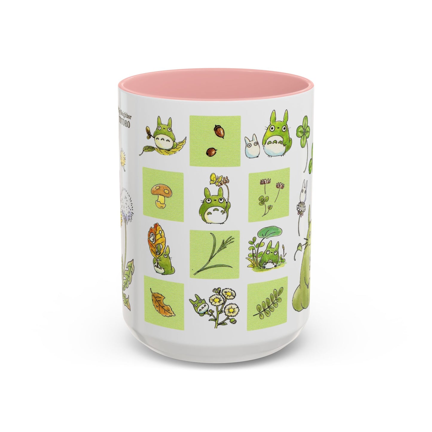 Totoro Green Accent Mug – Studio Ghibli Color Handle Coffee Cup – 11oz & 15oz Ceramic Gift for Anime Fans