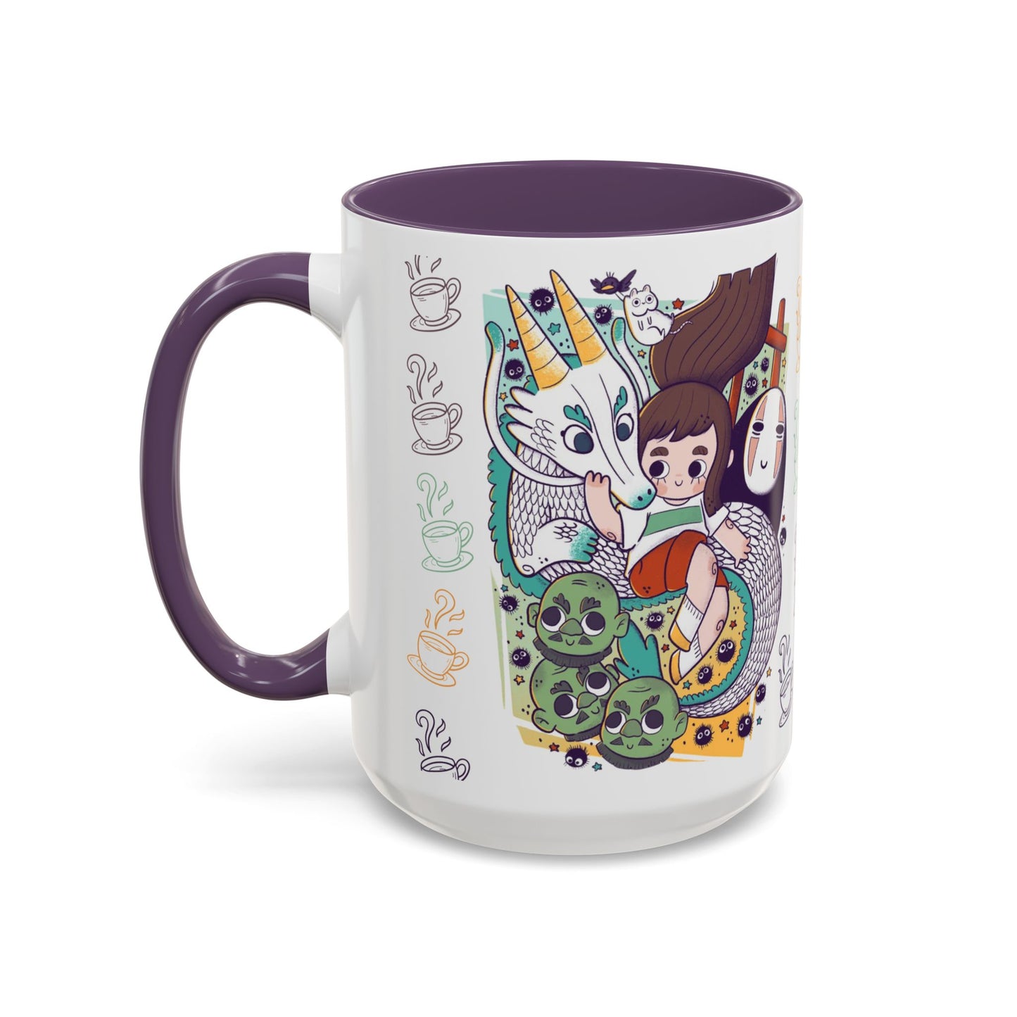 Spirited Away Accent Mug – Color Handle Anime Cup 11oz & 15oz – Studio Ghibli Coffee Mug Featuring Chihiro & No Face