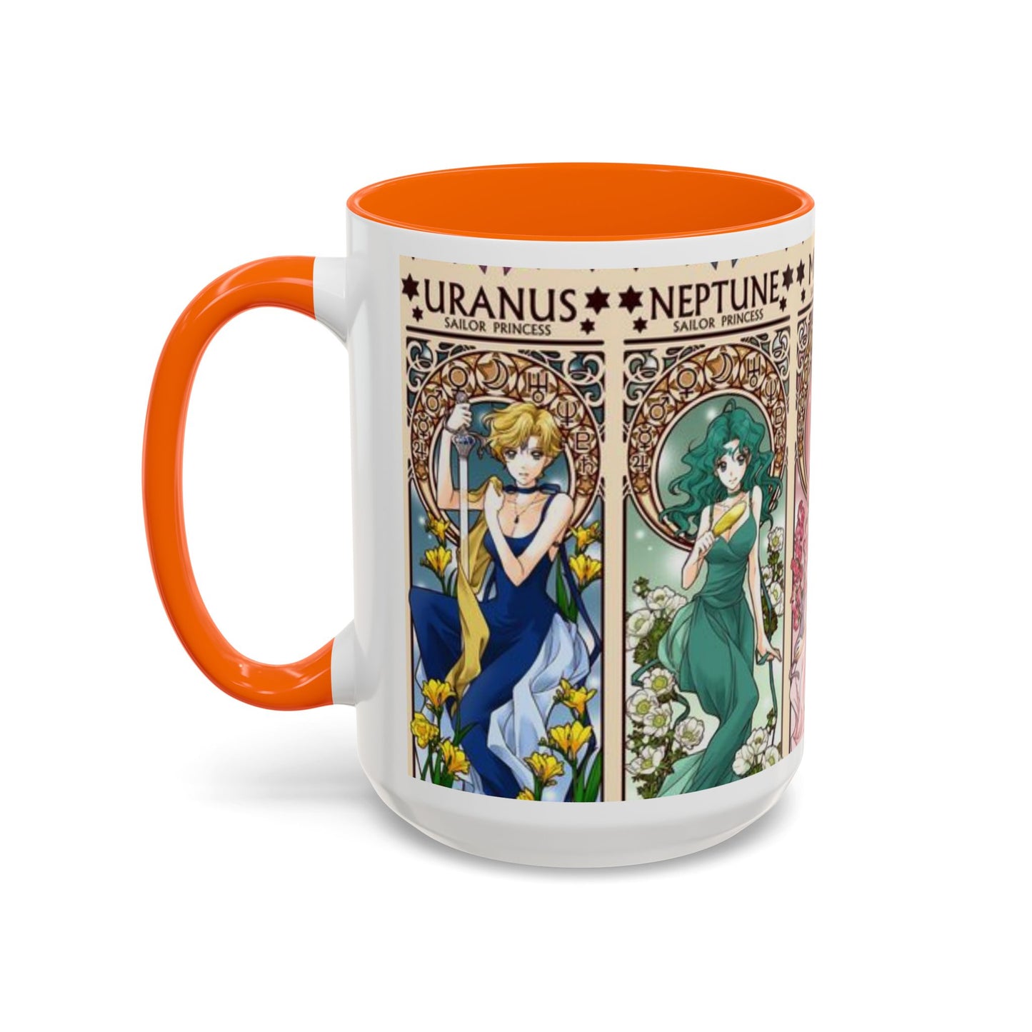 Sailor Moon Outer Guardians Accent Mug – Uranus Neptune Pluto Saturn – Color Handle Anime Cup 11oz 15oz