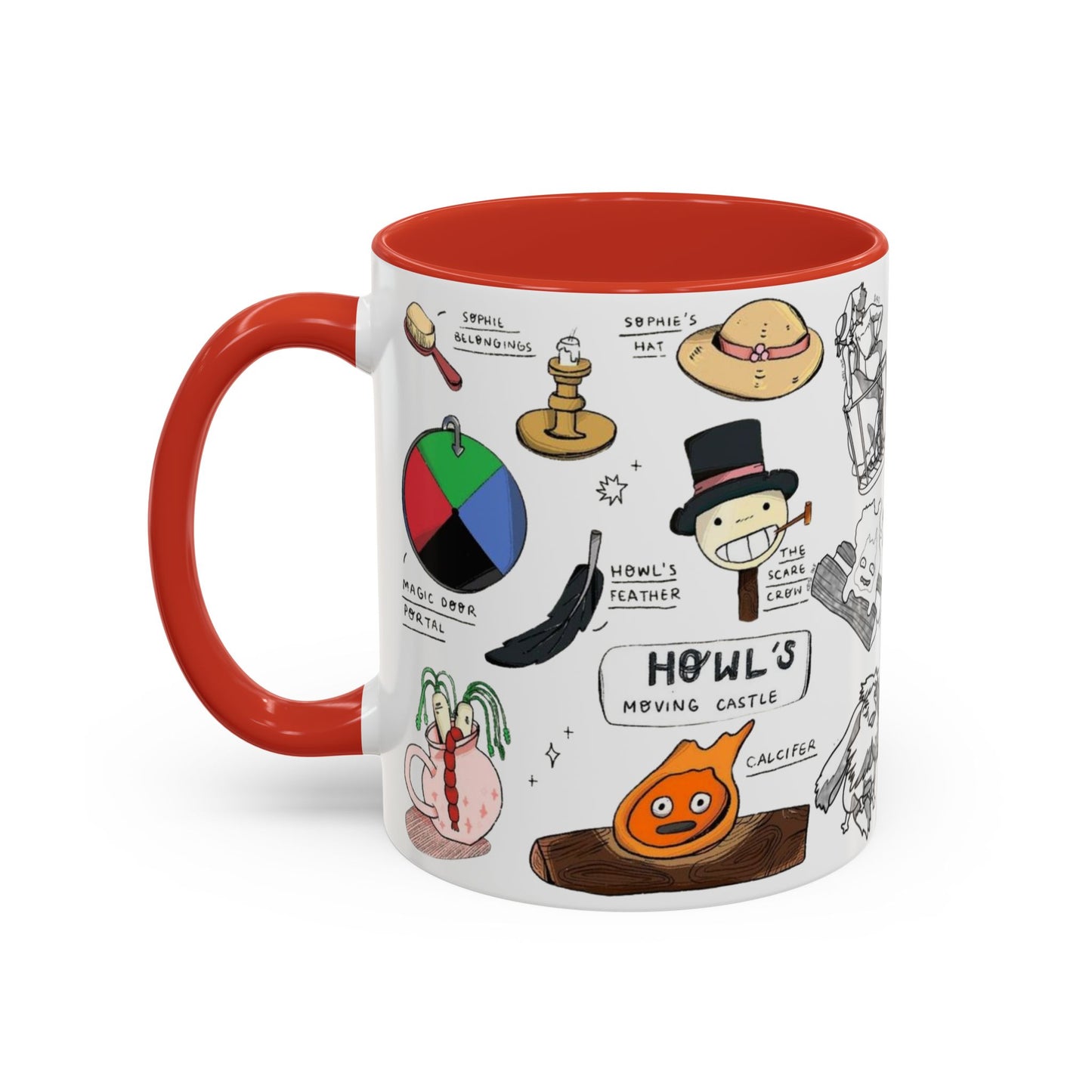 Howl’s Moving Castle Accent Mug – Ghibli Collage Color Handle Cup 11oz & 15oz – Anime Coffee Mug Featuring Howl & Calcifer