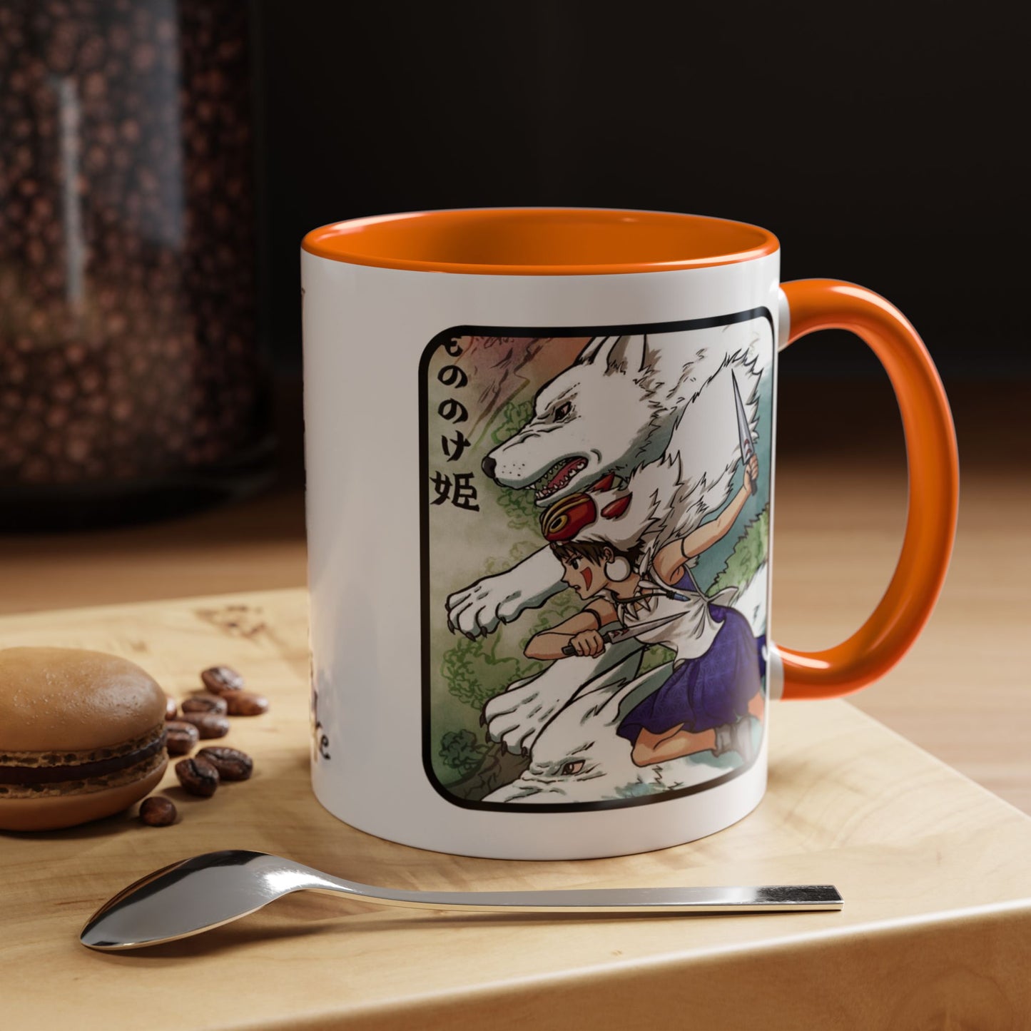 Princess Mononoke Accent Mug – Ghibli Collage Color Handle Cup 11oz & 15oz – Fantasy Anime Gift with San & Kodama