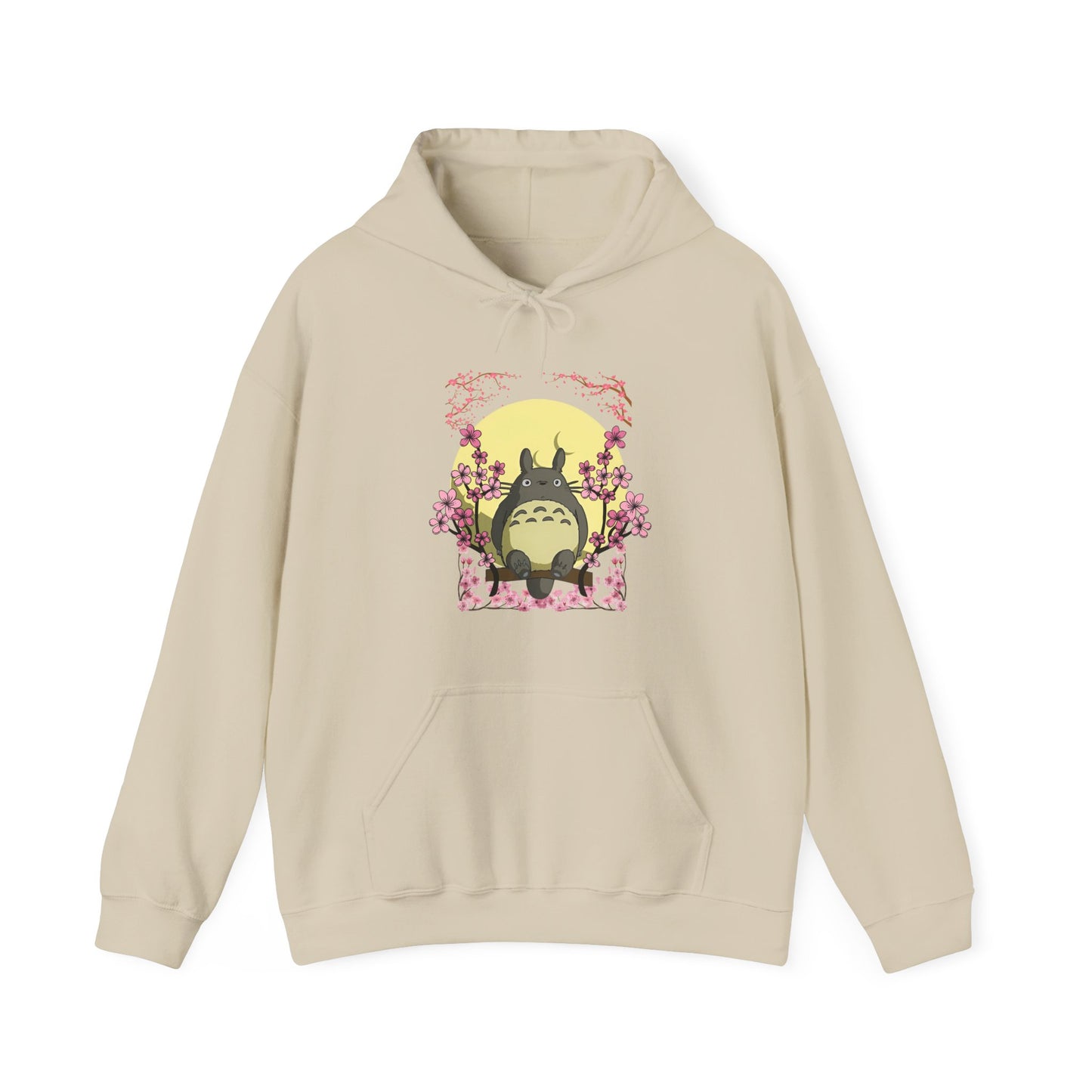 Totoro Sakura Moon Hoodie – 100% Cotton Studio Ghibli-Inspired Cherry Blossom Anime Sweatshirt